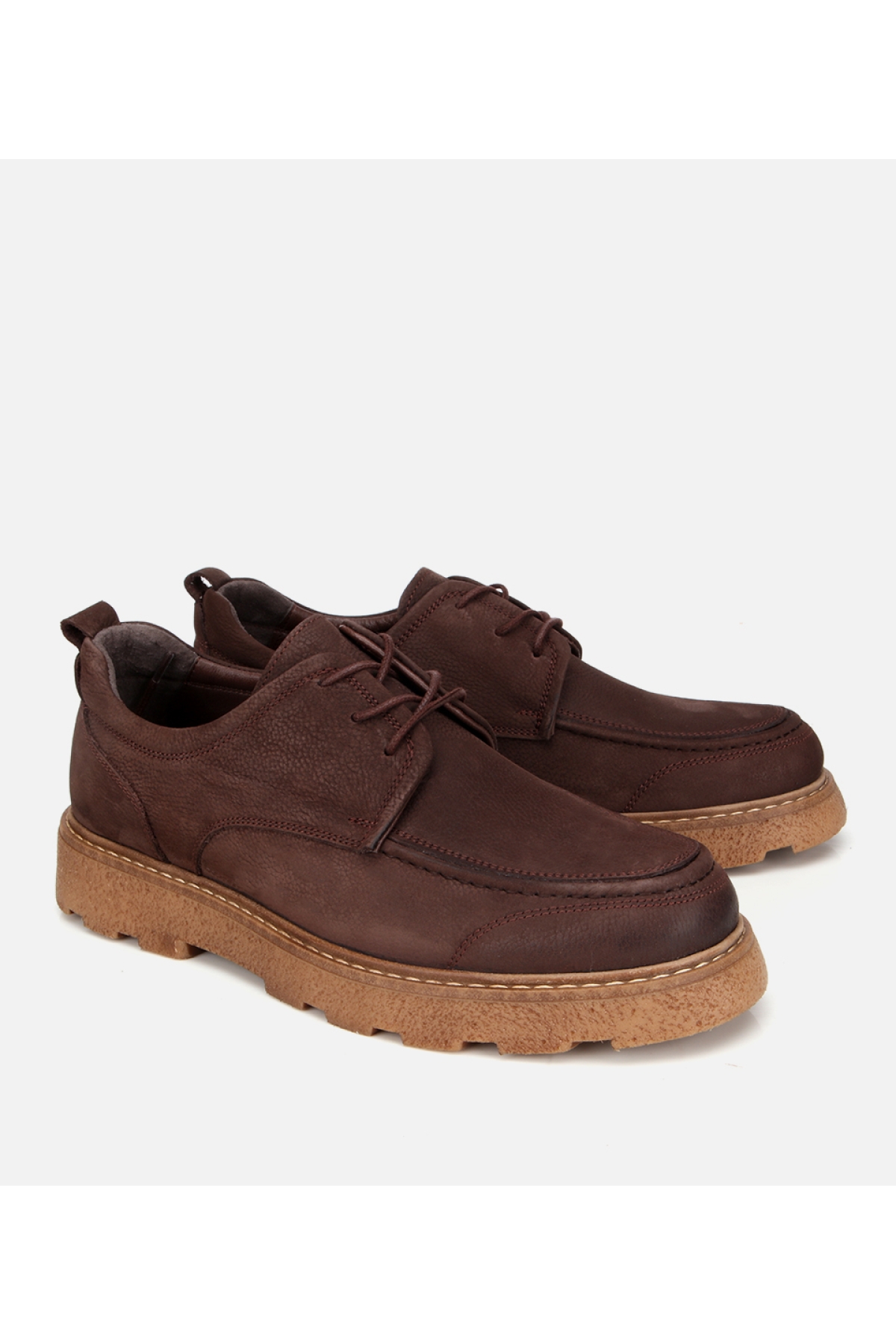 Erkek Nubuk Deri Kahverengi Kalın Tabanlı Günlük Ayakkabı - Görsel 2