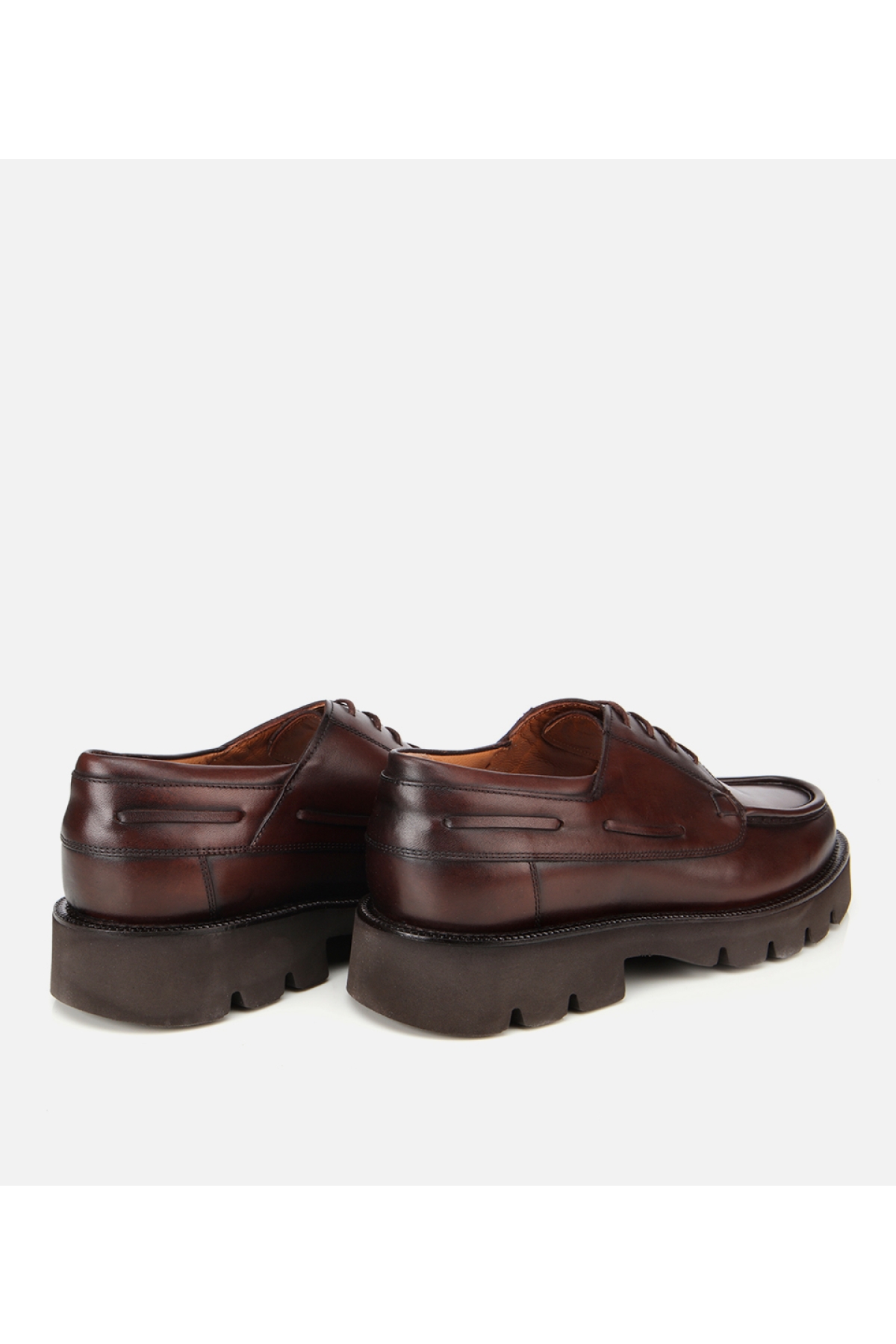 Erkek Deri Kahverengi Dikiş Burunlu Kalın Tabanlı Günlük Ayakkabı - Görsel 4