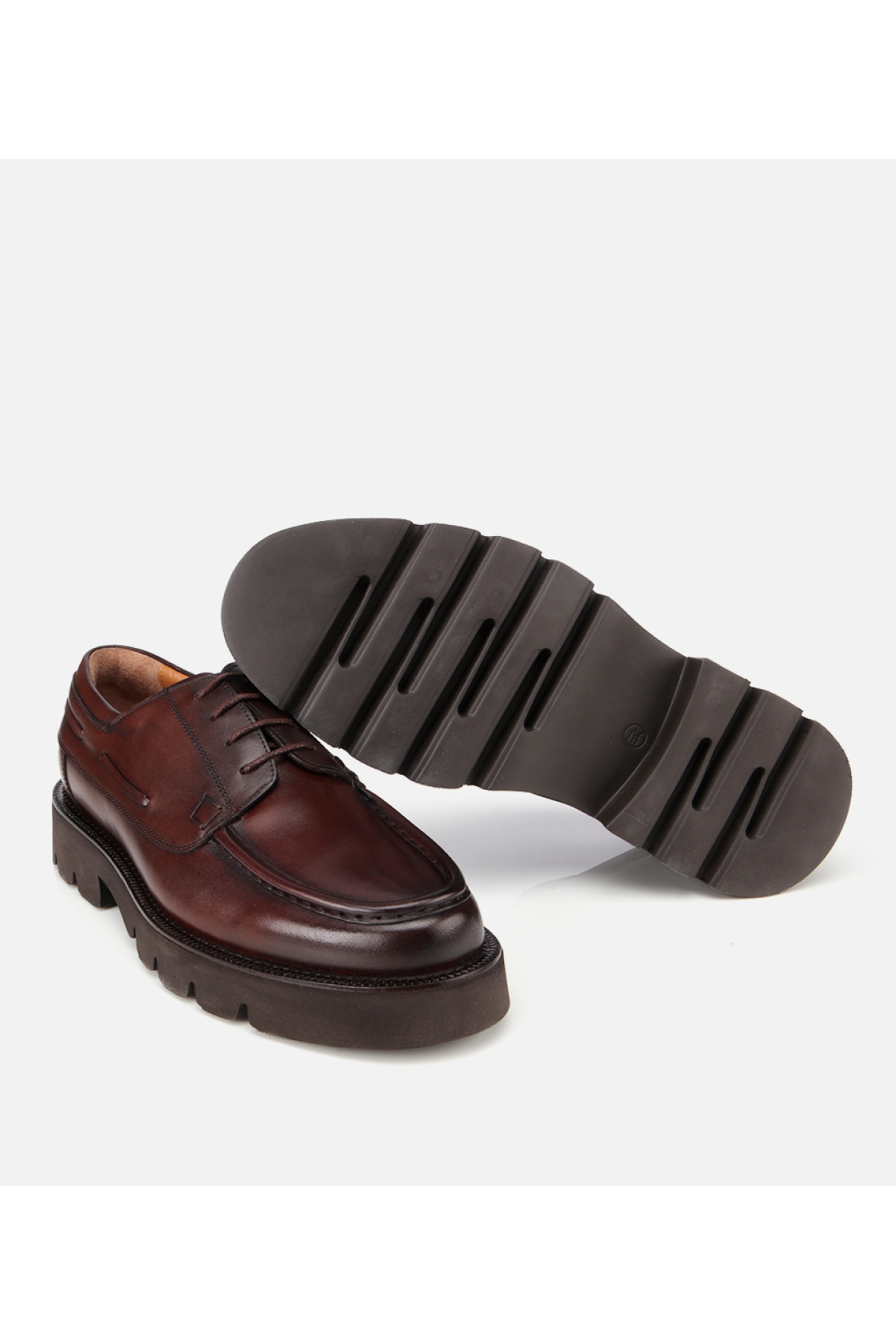 Erkek Deri Kahverengi Dikiş Burunlu Kalın Tabanlı Günlük Ayakkabı - Görsel 6