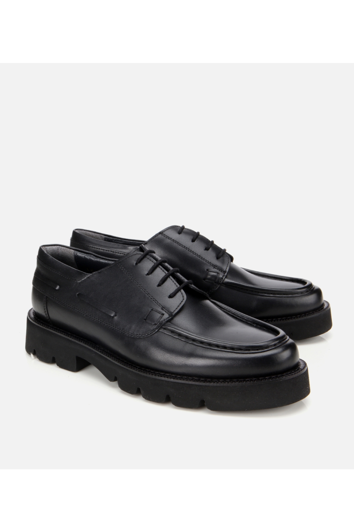Erkek Deri Siyah Dikiş Burunlu Kalın Tabanlı Günlük Ayakkabı - Görsel 2