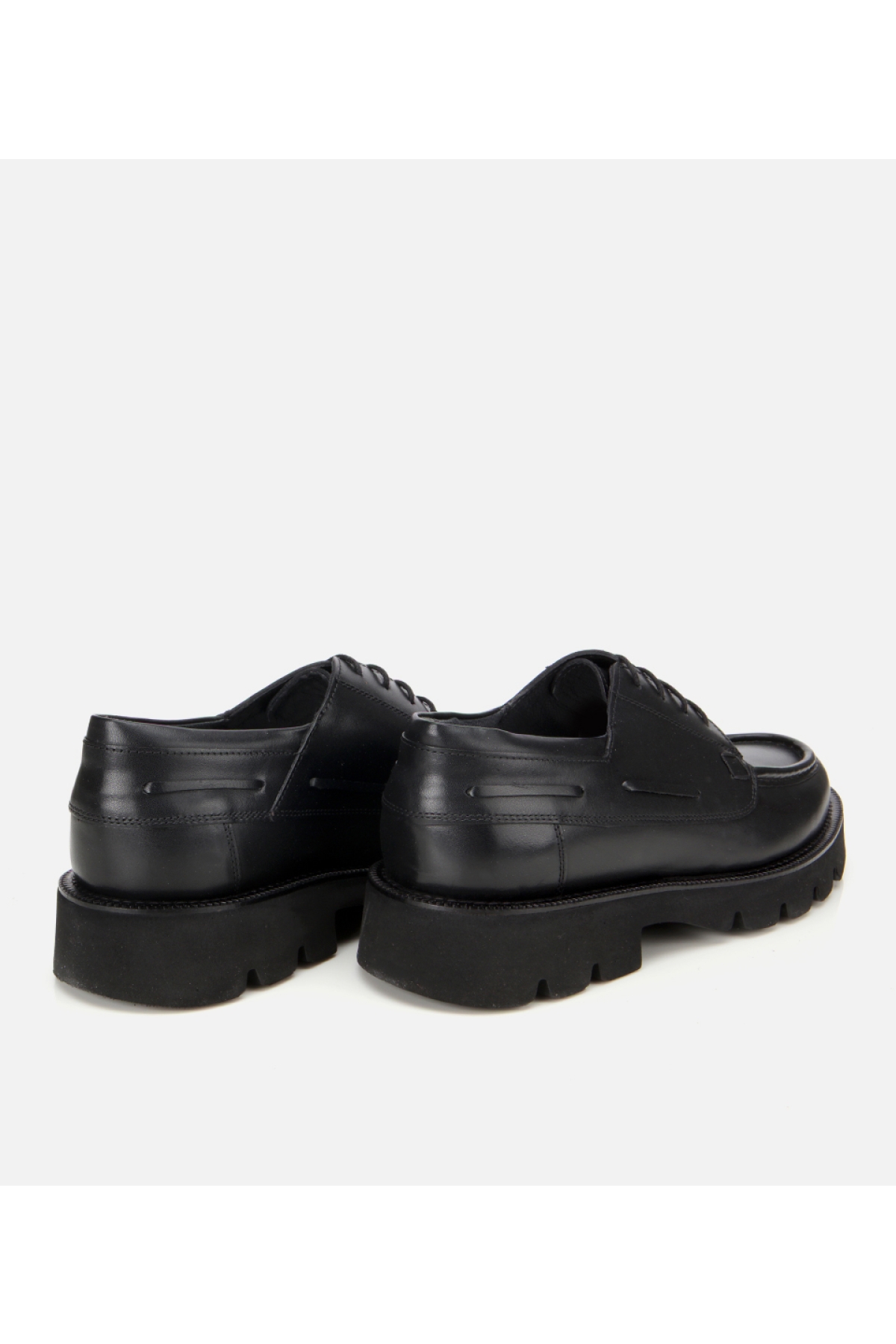 Erkek Deri Siyah Dikiş Burunlu Kalın Tabanlı Günlük Ayakkabı - Görsel 4