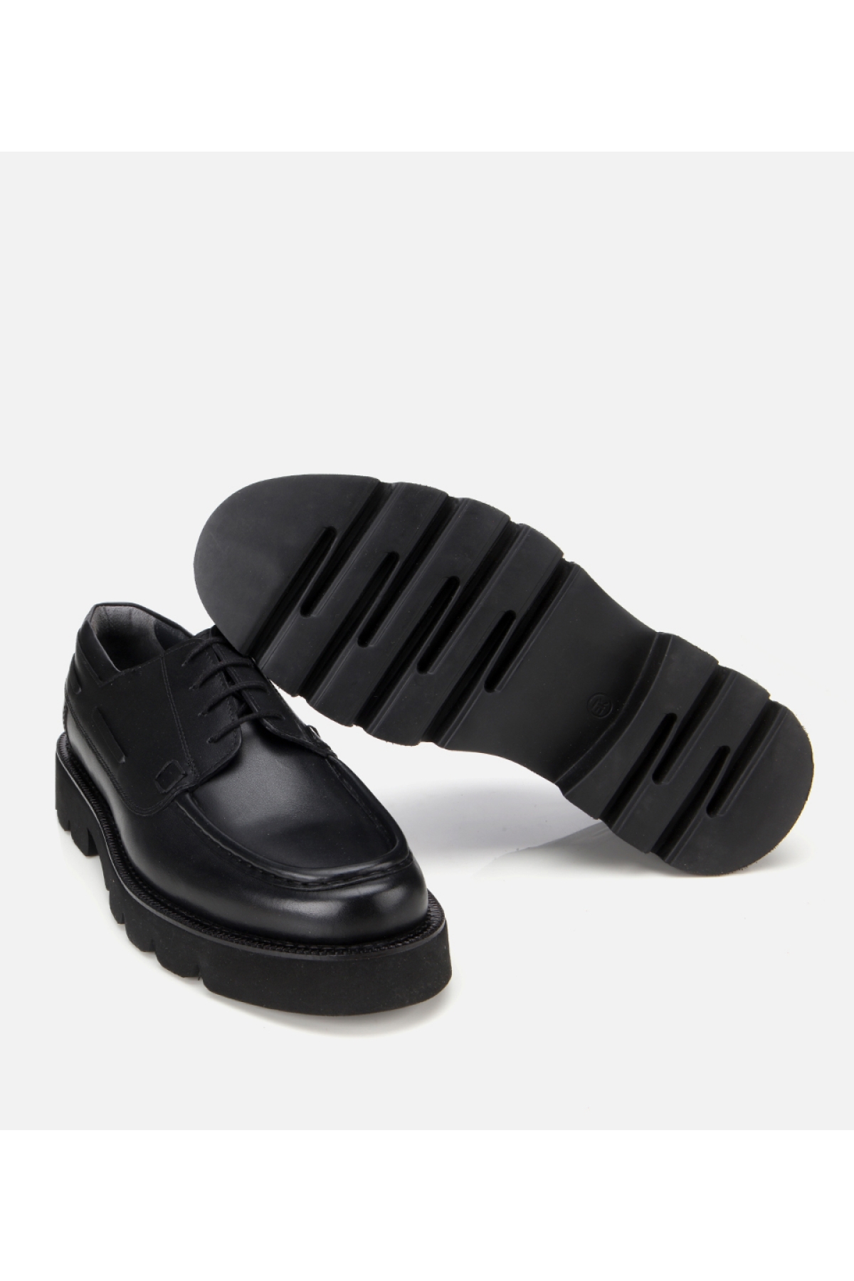 Erkek Deri Siyah Dikiş Burunlu Kalın Tabanlı Günlük Ayakkabı - Görsel 6