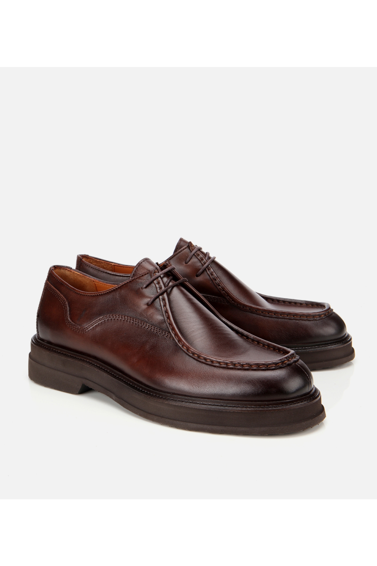 Erkek Deri Kahverengi Dikiş Burunlu Günlük Ayakkabı - Görsel 2