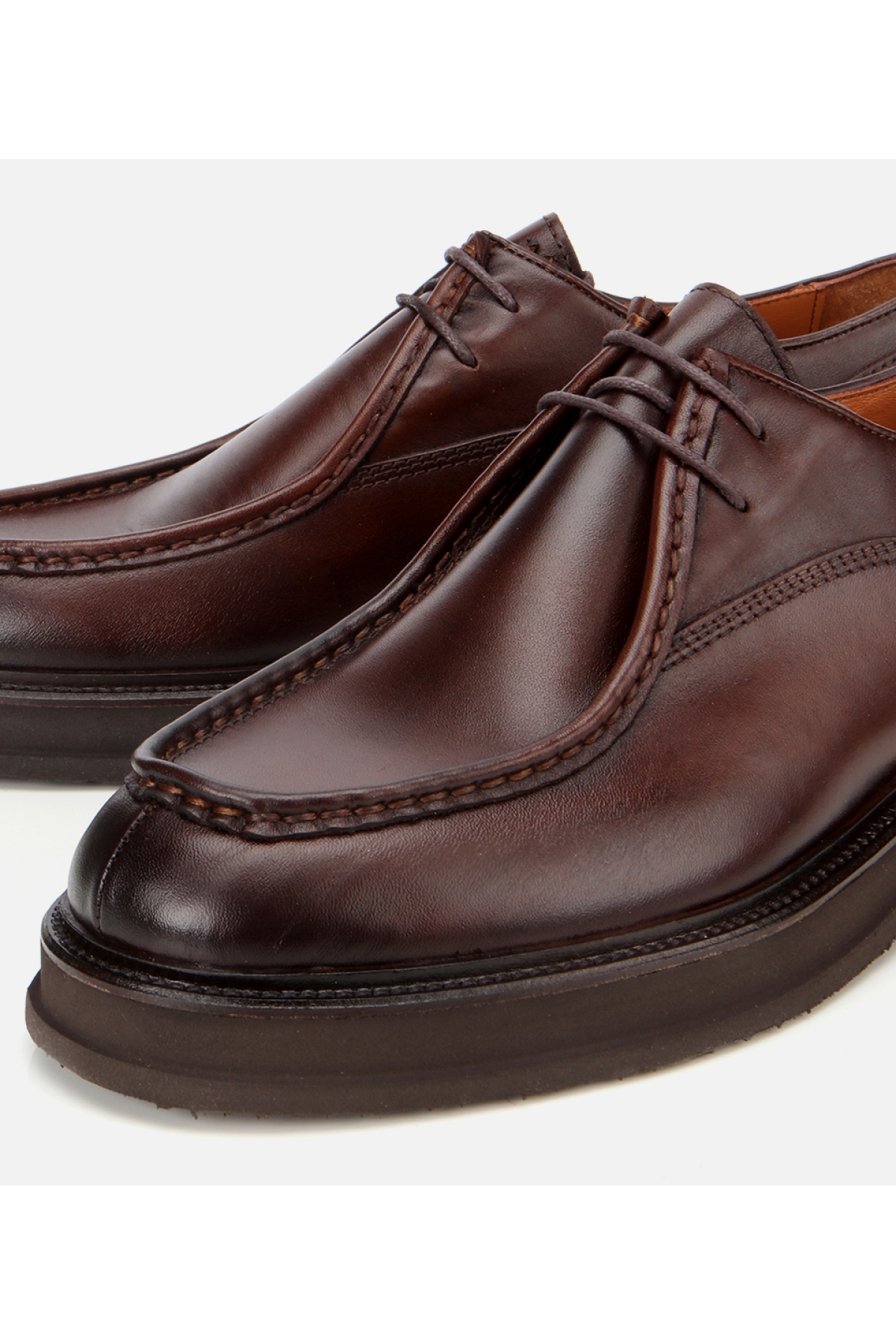 Erkek Deri Kahverengi Dikiş Burunlu Günlük Ayakkabı - Görsel 3