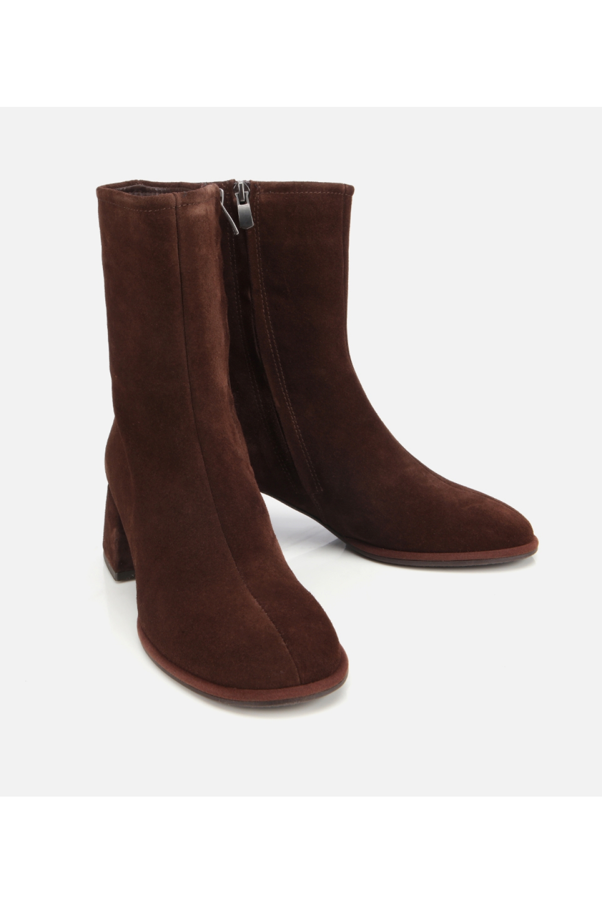 Kadın Süet Deri Kahverengi Bilekte Topuklu Bot - Görsel 2
