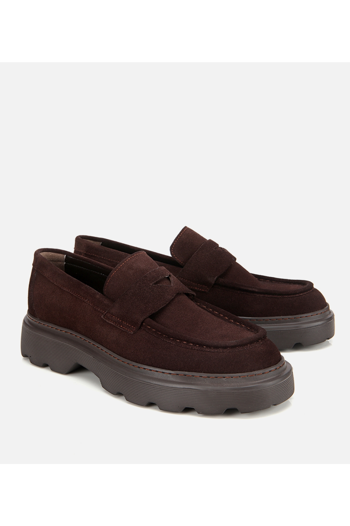 Erkek Süet Deri Kahverengi Kalın Tabanlı Günlük Loafer - Görsel 2