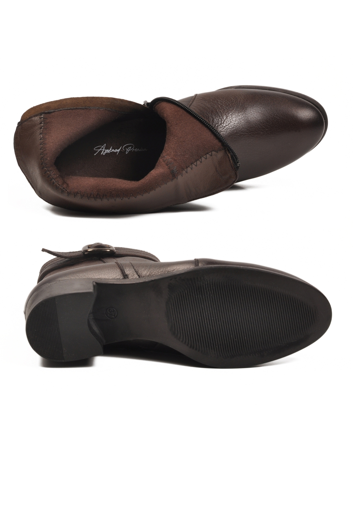 Kahve Hakiki Deri Fermuarlı İçi Polarlı Kadın Bot 24113-1 Z - Görsel 6