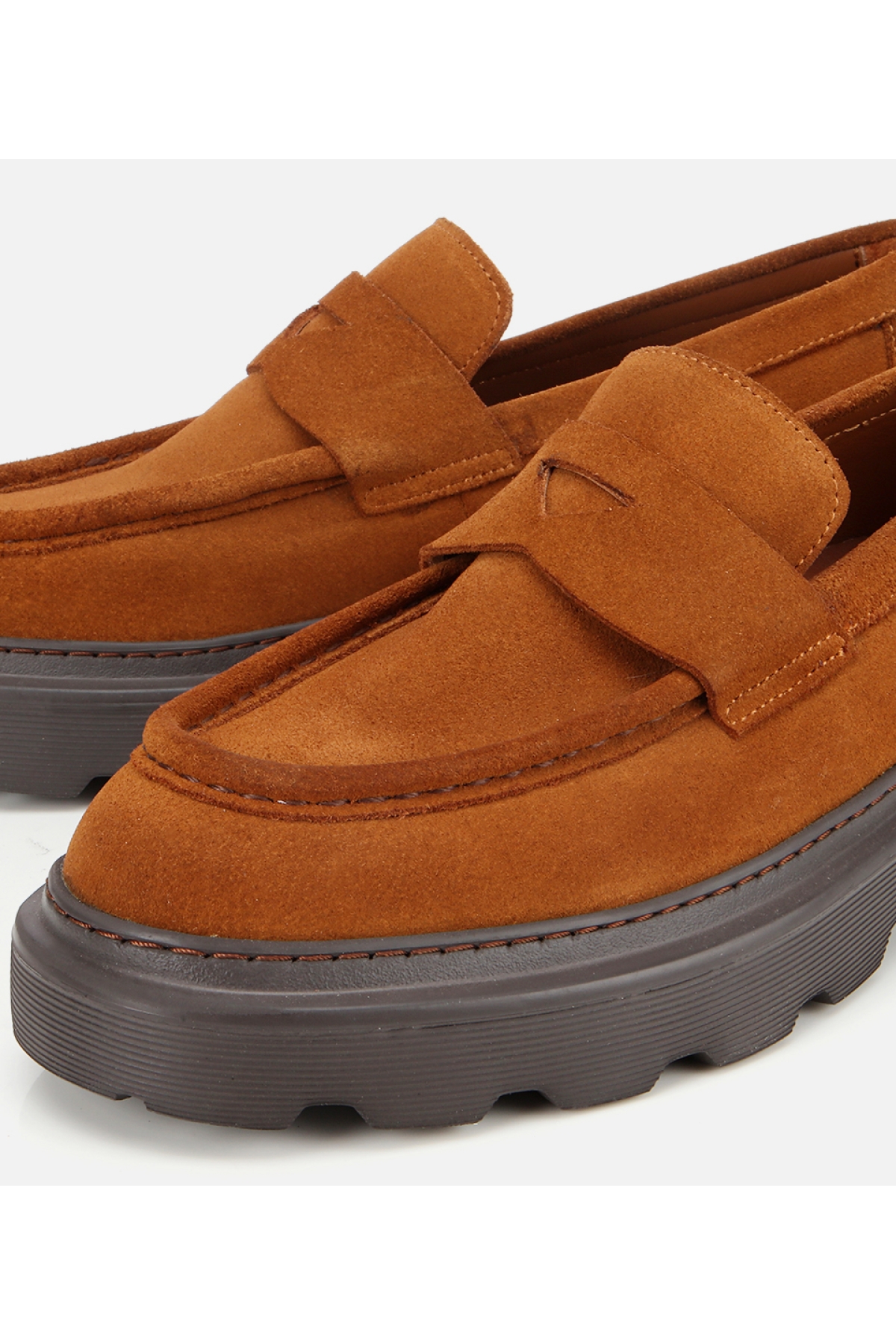 Erkek Süet Deri Taba Kalın Tabanlı Günlük Loafer - Görsel 3