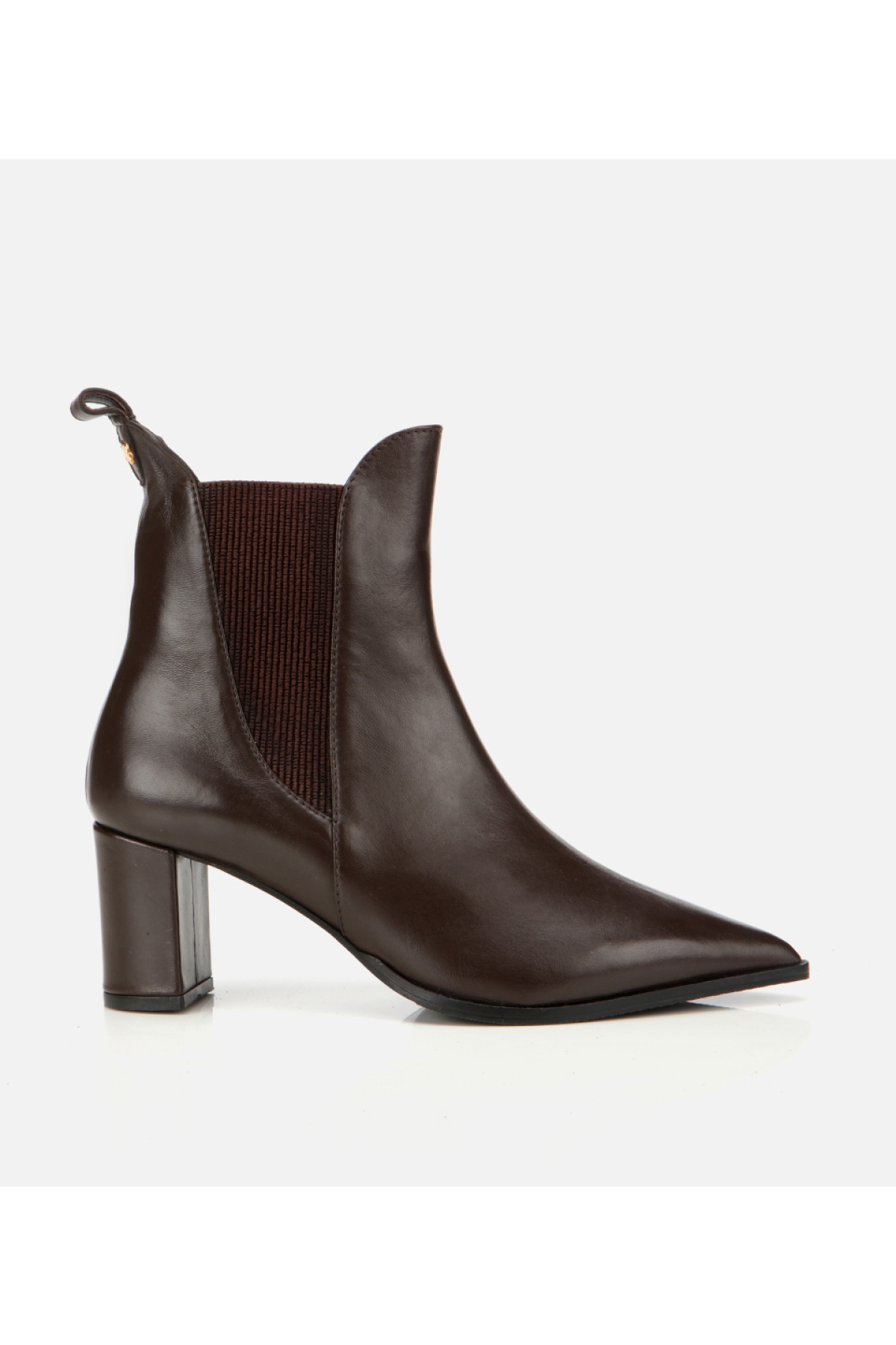 Hotiç Kadın Deri Siyah Kahverengi Sivri Burunlu Streç Detaylı Bilekte Topuklu Bot model görseli