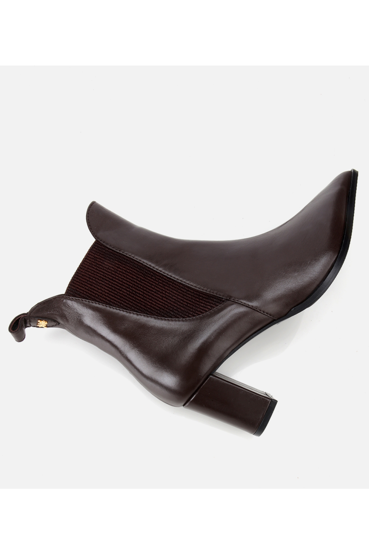 Kadın Deri Kahverengi Sivri Burunlu Streç Detaylı Bilekte Topuklu Bot - Görsel 6