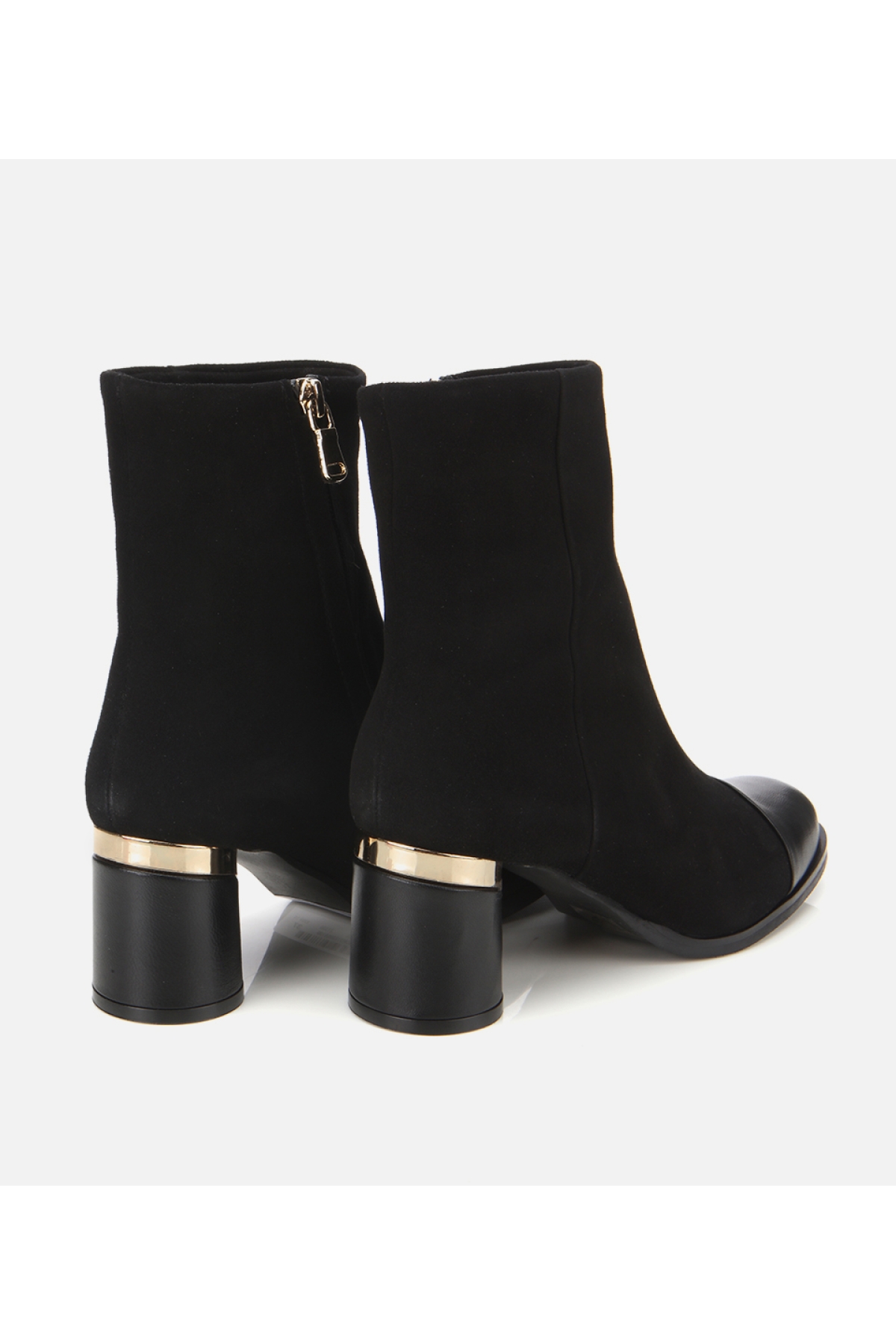 Kadın Süet Deri Siyah Gold Detaylı Bilekte Topuklu Bot - Görsel 4