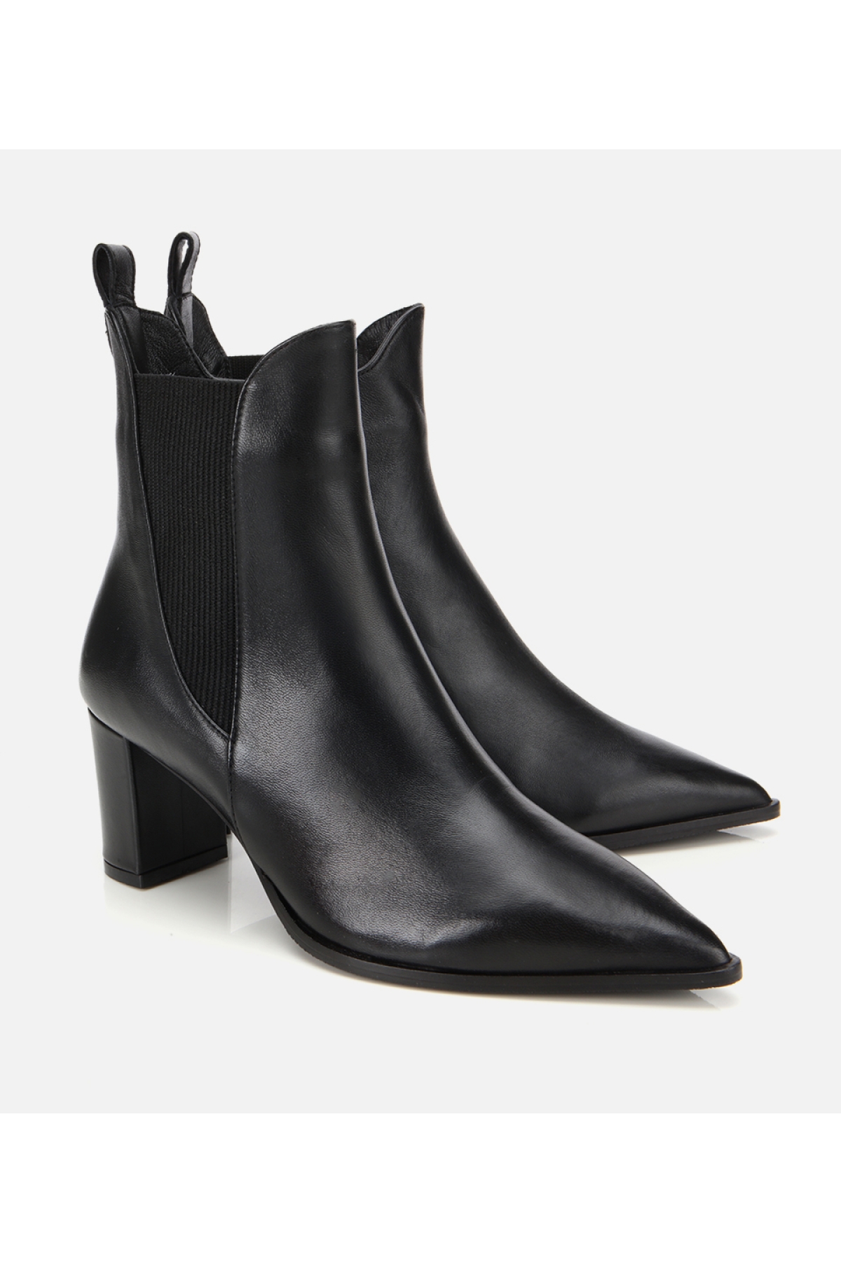 Kadın Deri Siyah Sivri Burunlu Streç Detaylı Bilekte Topuklu Bot - Görsel 2