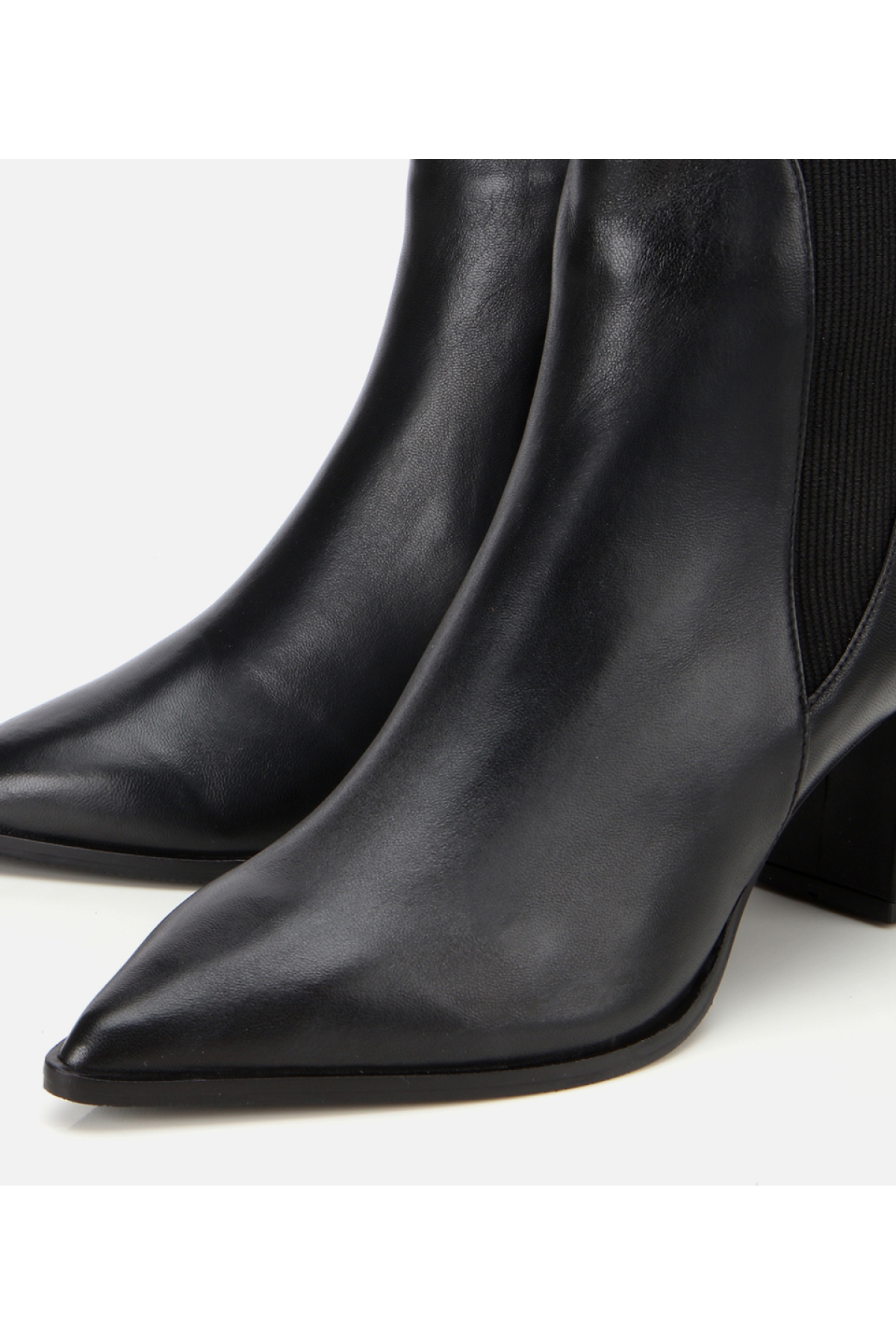 Kadın Deri Siyah Sivri Burunlu Streç Detaylı Bilekte Topuklu Bot - Görsel 3