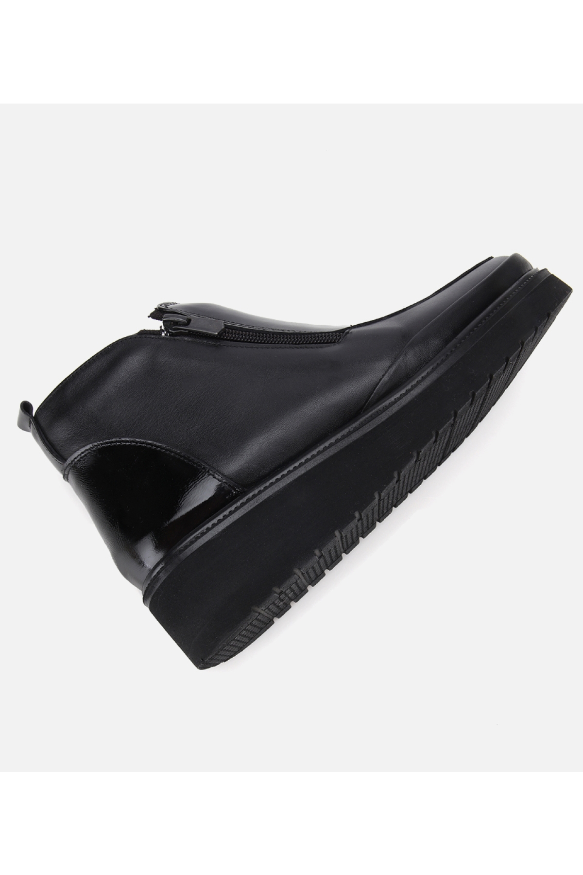 Kadın Deri Siyah Fermuar Detaylı Dolgu Topuklu Bot - Görsel 6