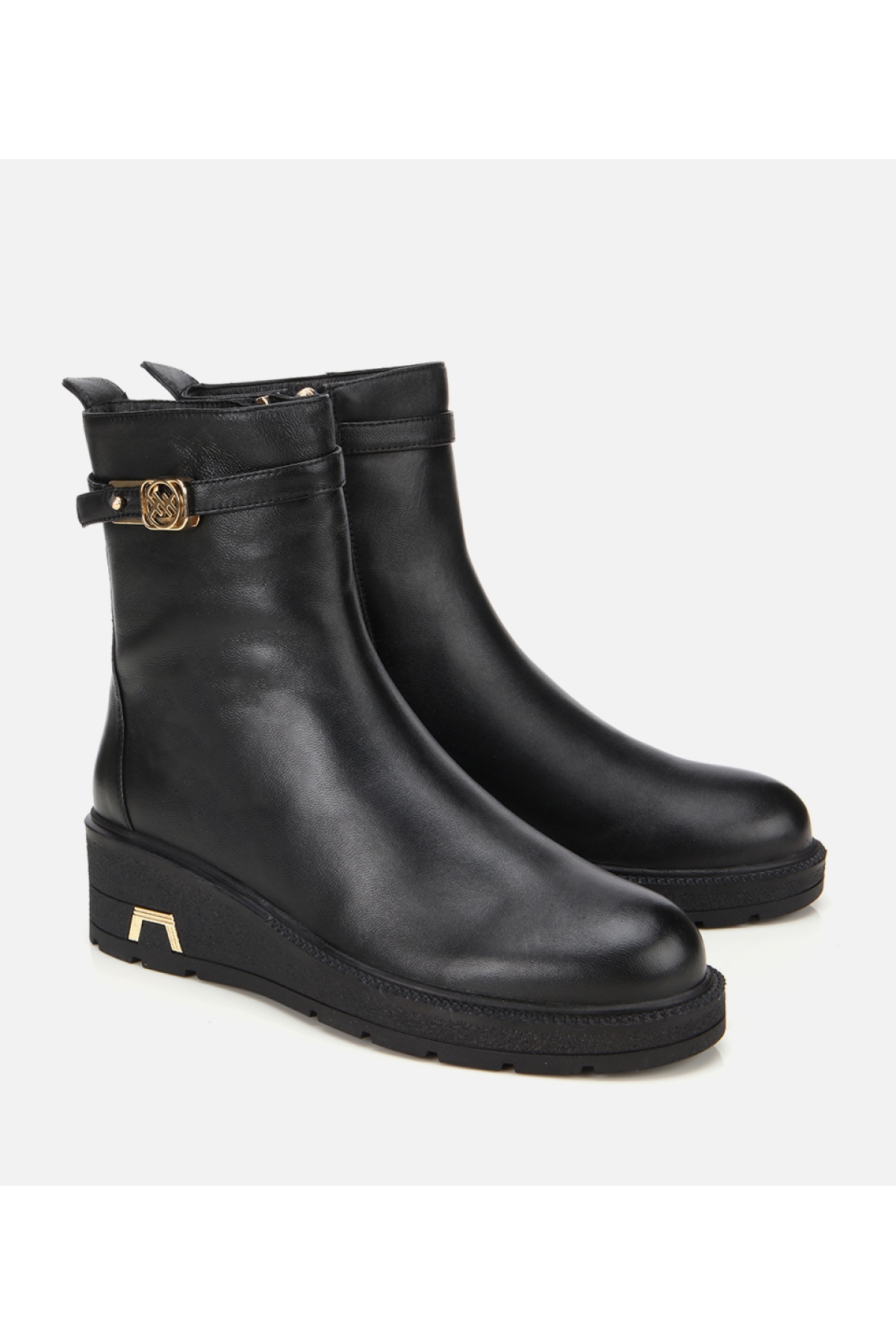 Kadın Deri Siyah Tokalı Dolgu Topuklu Bot - Görsel 2