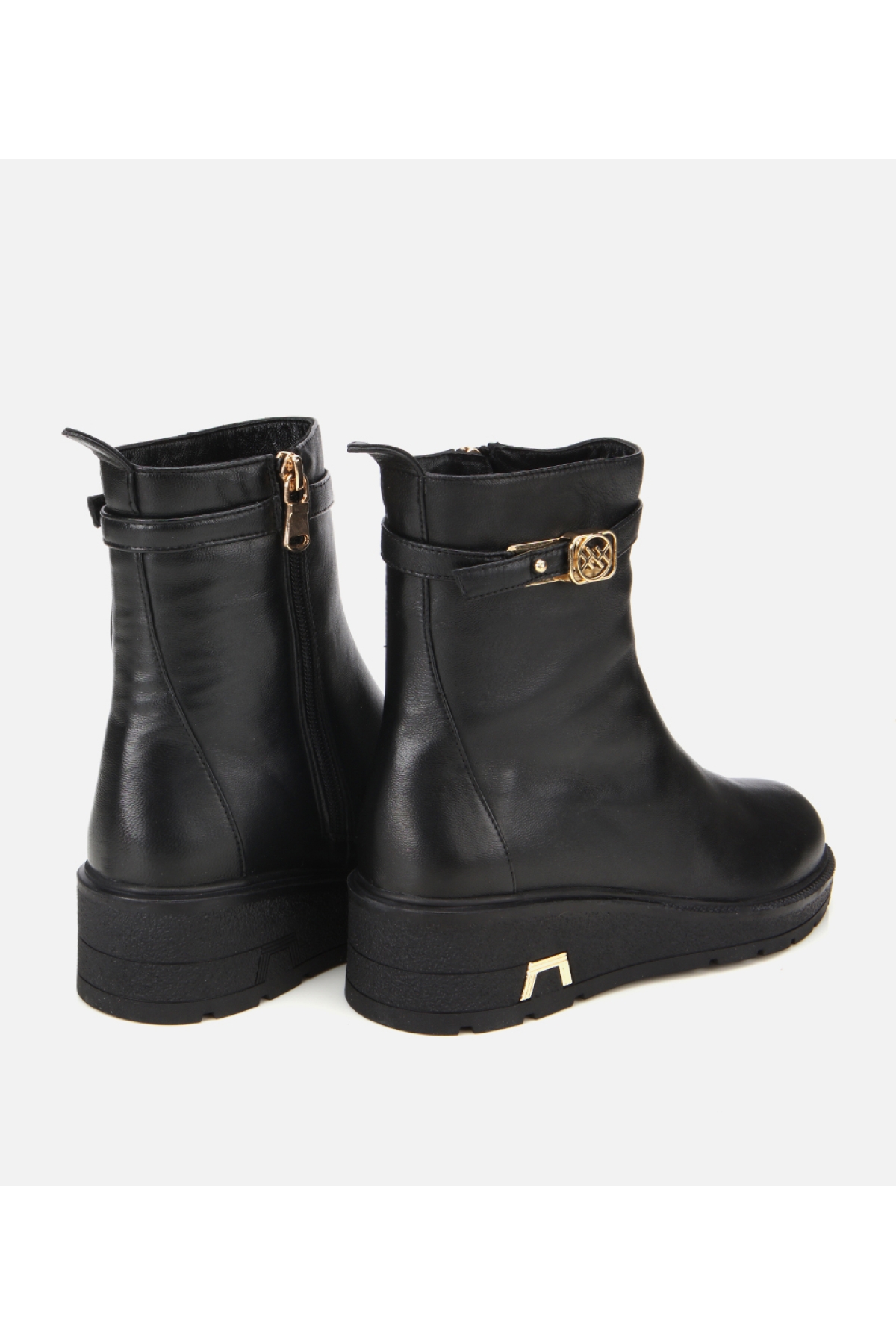 Kadın Deri Siyah Tokalı Dolgu Topuklu Bot - Görsel 4