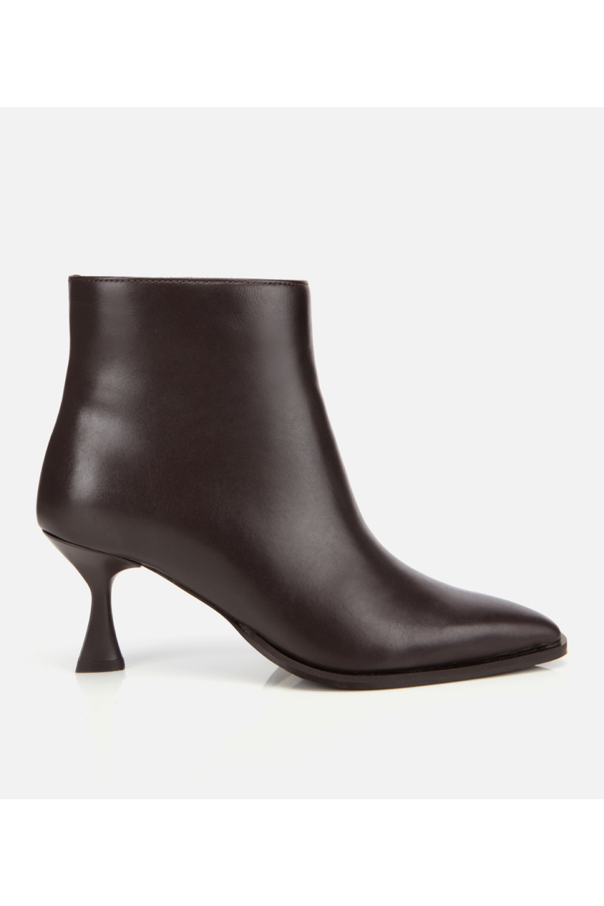 Kadın Deri Kahverengi Sivri Burunlu Bilekte Topuklu Bot