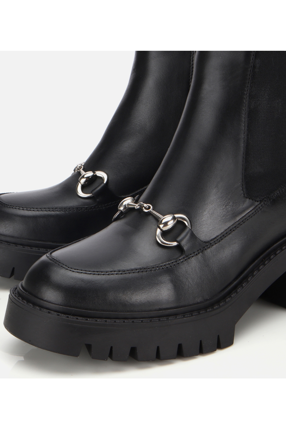 Kadın Deri Siyah Tokalı Lastik Detaylı Kalın Tabanlı Topuklu Bot - Görsel 3