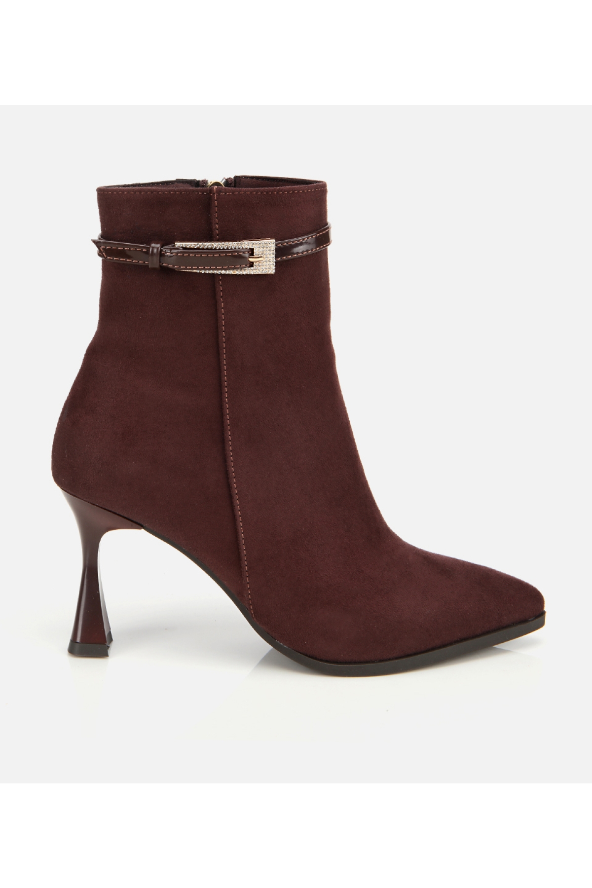 Hotiç Kadın Süet Kahverengi Siyah Taşlı Tokalı Bilekte Topuklu Bot model görseli