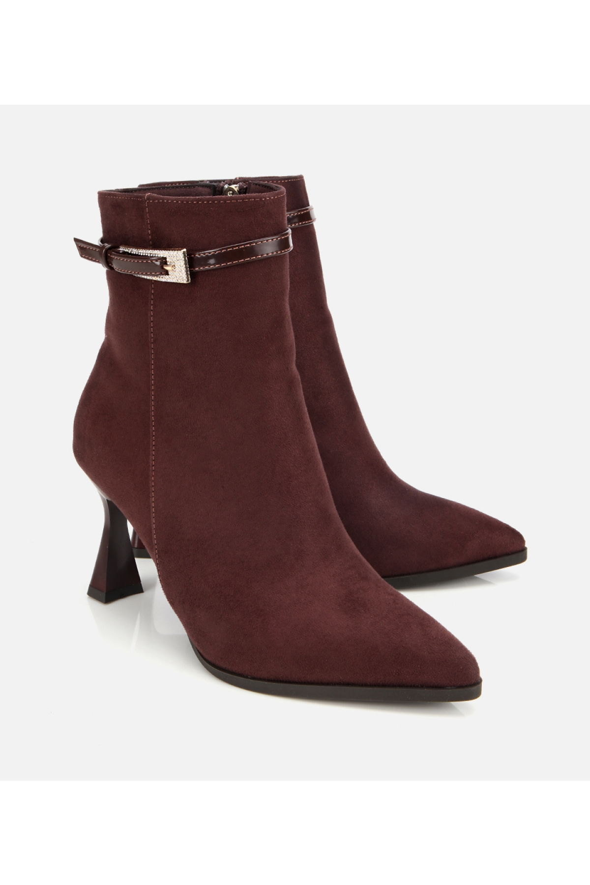 Kadın Süet Kahverengi Taşlı Tokalı Bilekte Topuklu Bot - Görsel 2