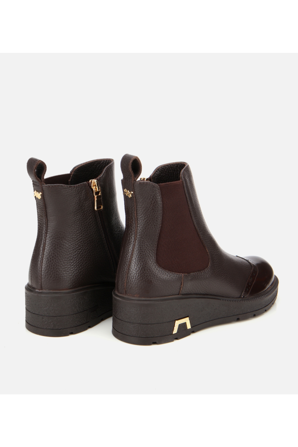 Kadın Deri Kahverengi Lastik Detaylı Dolgu Topuklu Bot - Görsel 4