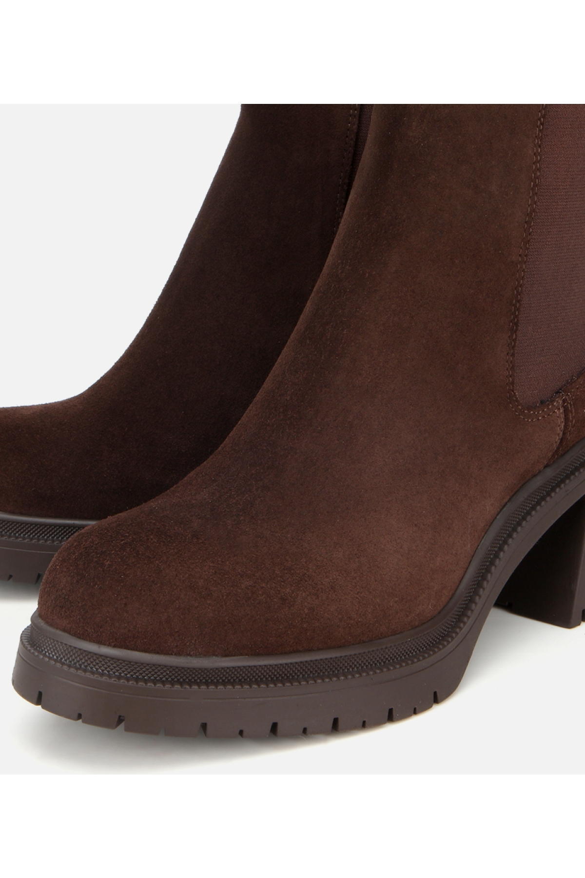 Kadın Süet Deri Kahverengi Lastik Detaylı Kalın Topuklu Bot - Görsel 3