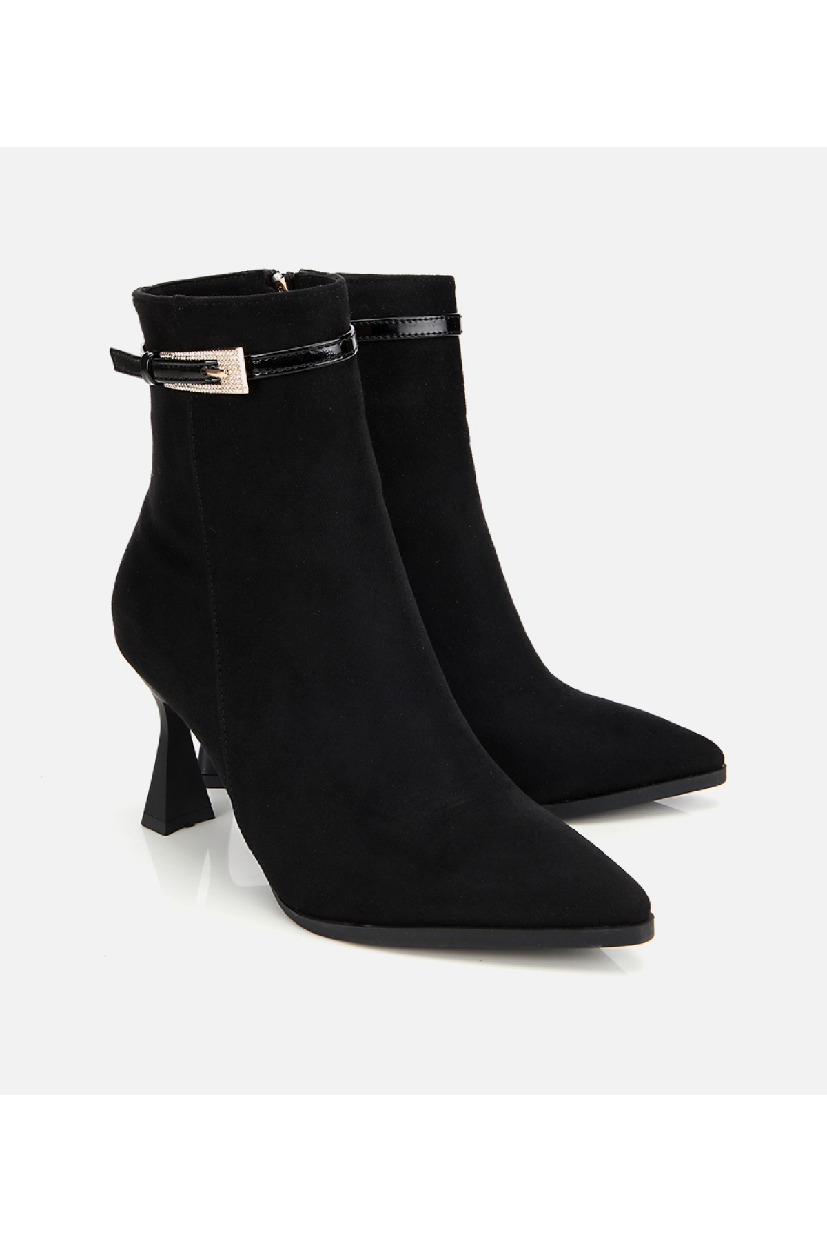 Kadın Süet Siyah Taşlı Tokalı Bilekte Topuklu Bot - Görsel 2