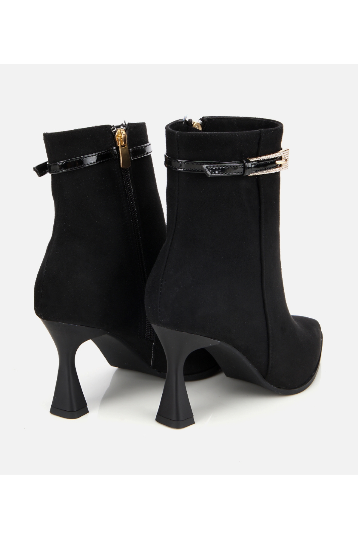 Kadın Süet Siyah Taşlı Tokalı Bilekte Topuklu Bot - Görsel 4