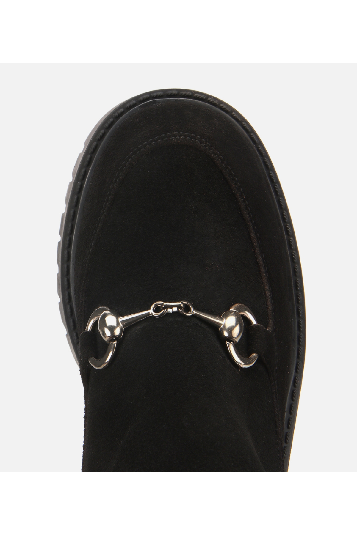Kadın Süet Deri Siyah Tokalı Lastik Detaylı Kalın Tabanlı Topuklu Bot - Görsel 5