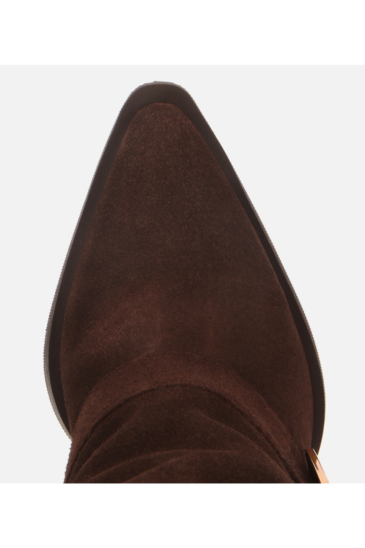 Kadın Süet Deri Kahverengi Pantolon Görünümlü Gold Tokalı Topuklu Bot - Görsel 5