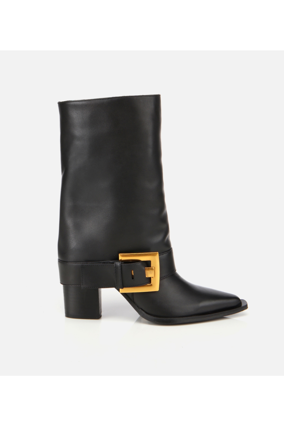 Hotiç Kadın Deri Siyah Pantolon Görünümlü Gold Tokalı Kalın Topuklu Bot model görseli