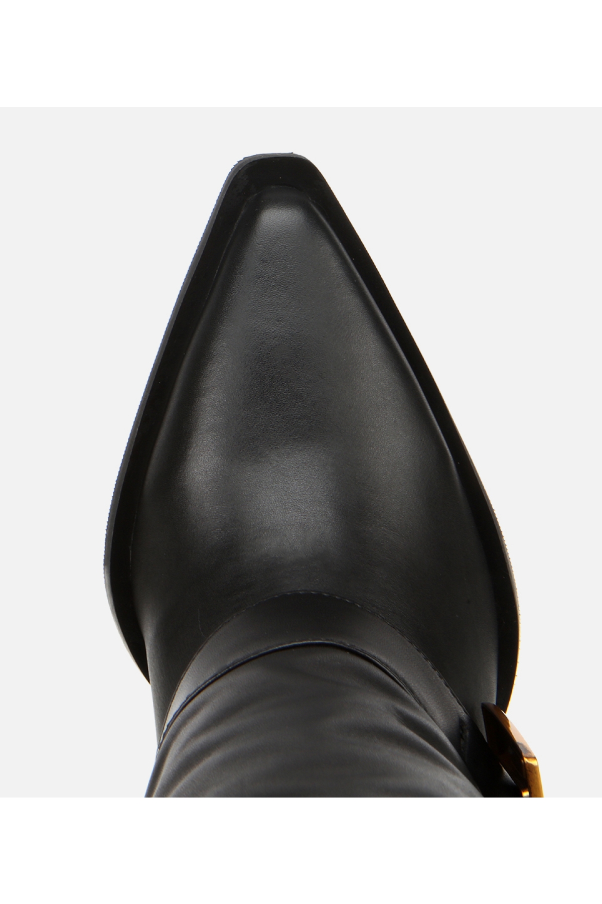 Kadın Deri Siyah Pantolon Görünümlü Gold Tokalı Kalın Topuklu Bot - Görsel 5