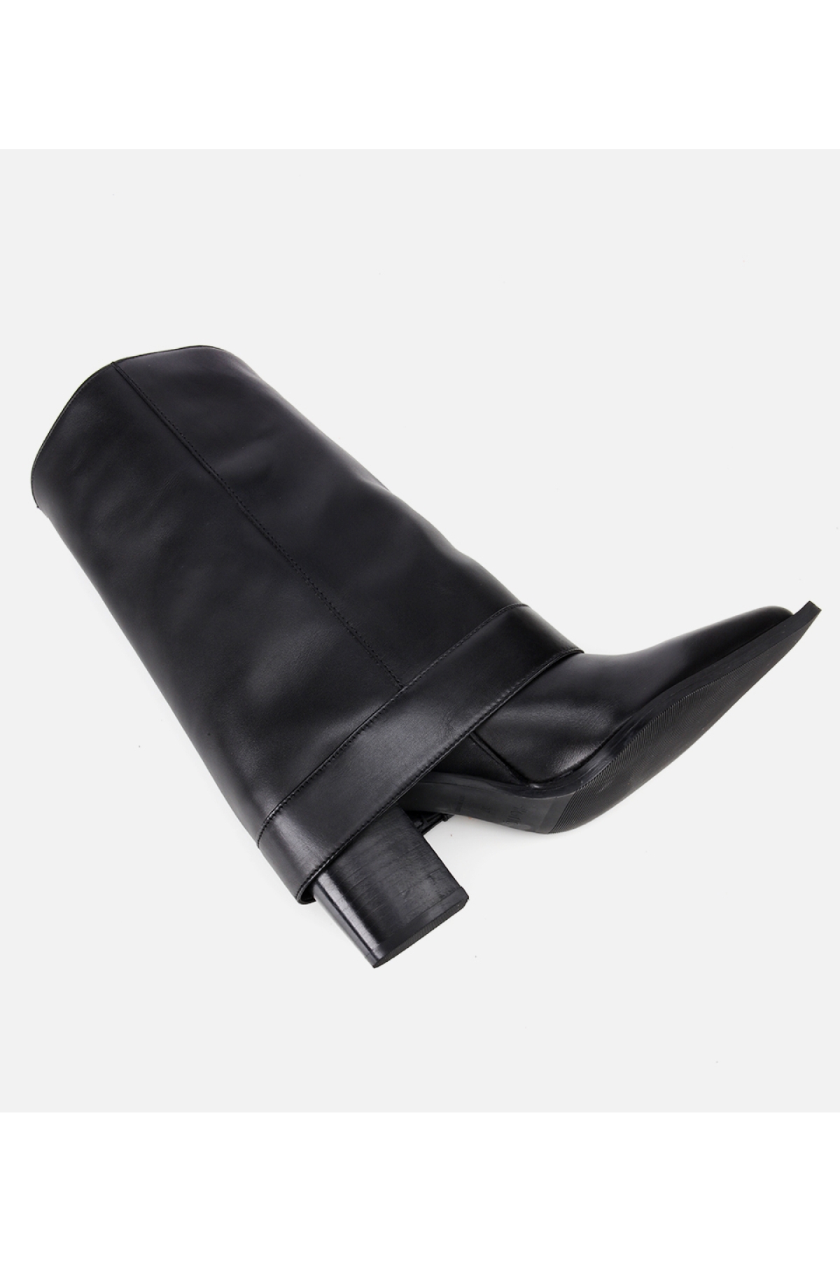 Kadın Deri Siyah Pantolon Görünümlü Gold Tokalı Kalın Topuklu Bot - Görsel 6