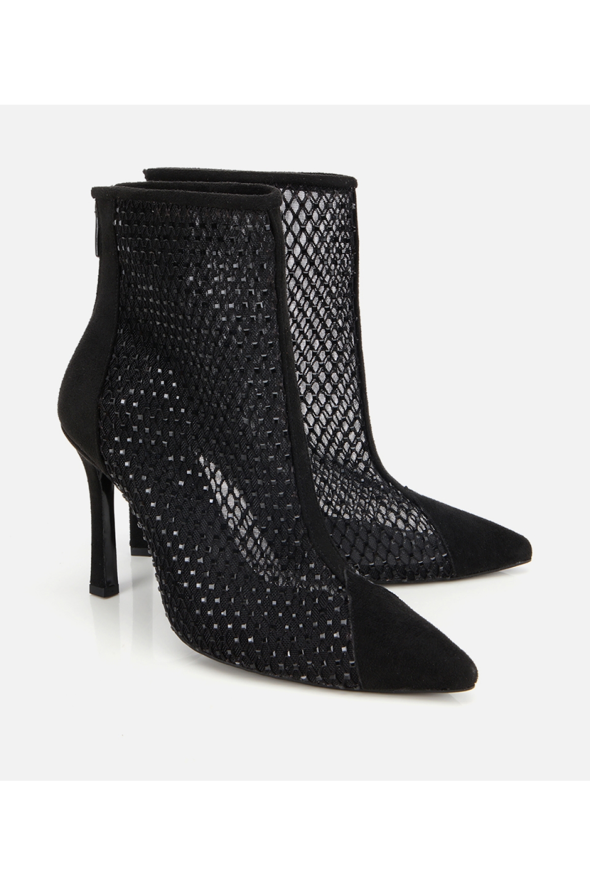 Kadın Siyah Fileli Taş Detaylı Bilekte Topuklu Bot - Görsel 2