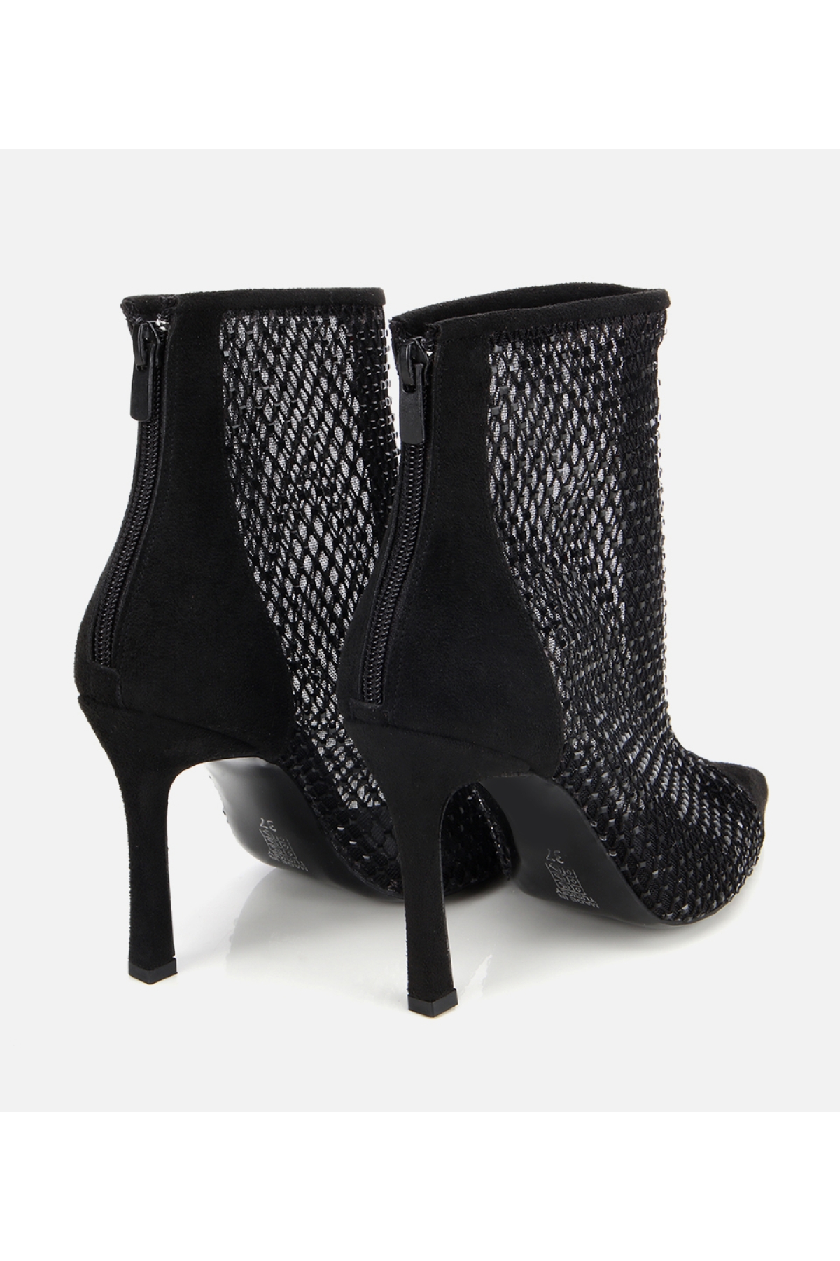 Kadın Siyah Fileli Taş Detaylı Bilekte Topuklu Bot - Görsel 4