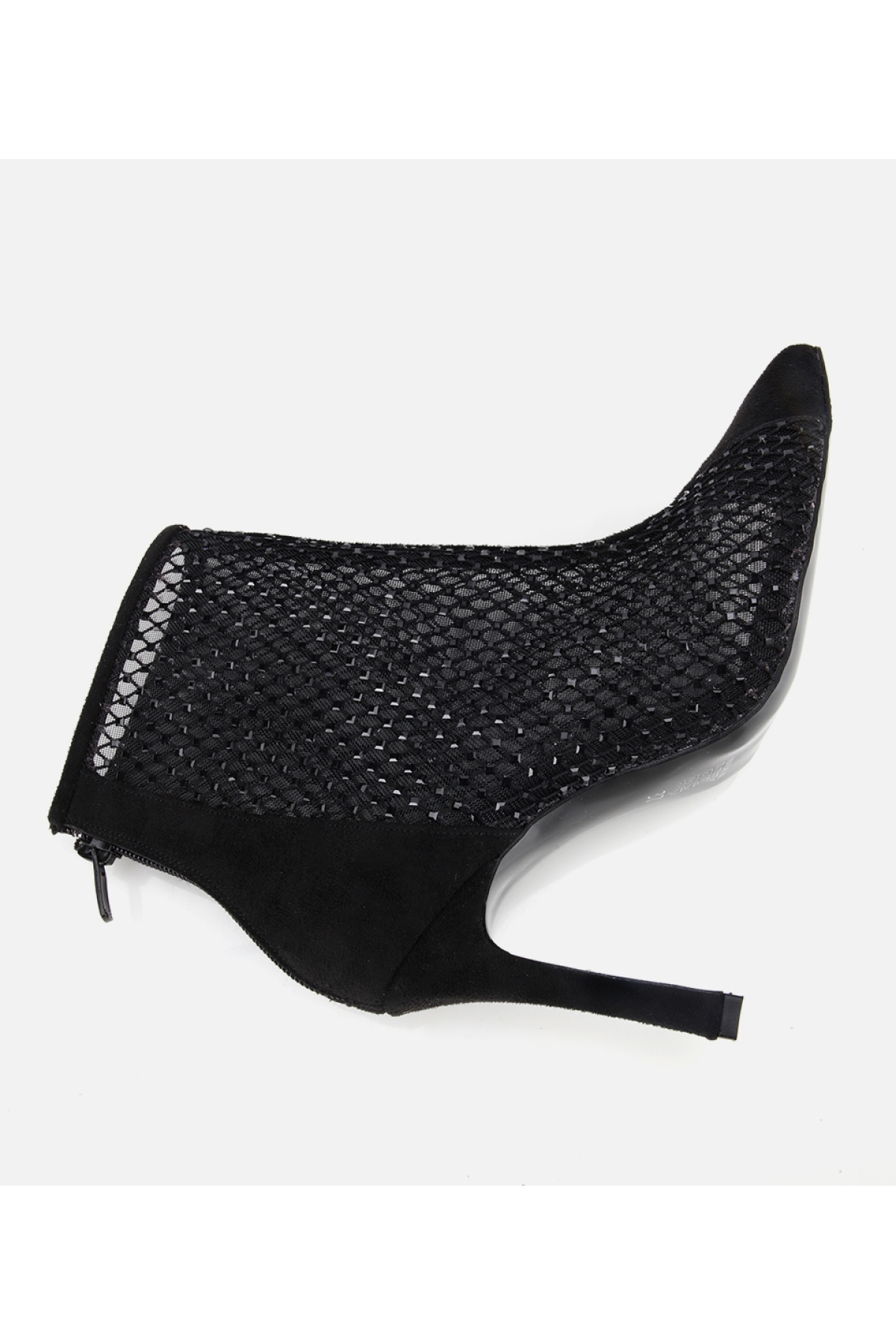 Kadın Siyah Fileli Taş Detaylı Bilekte Topuklu Bot - Görsel 6