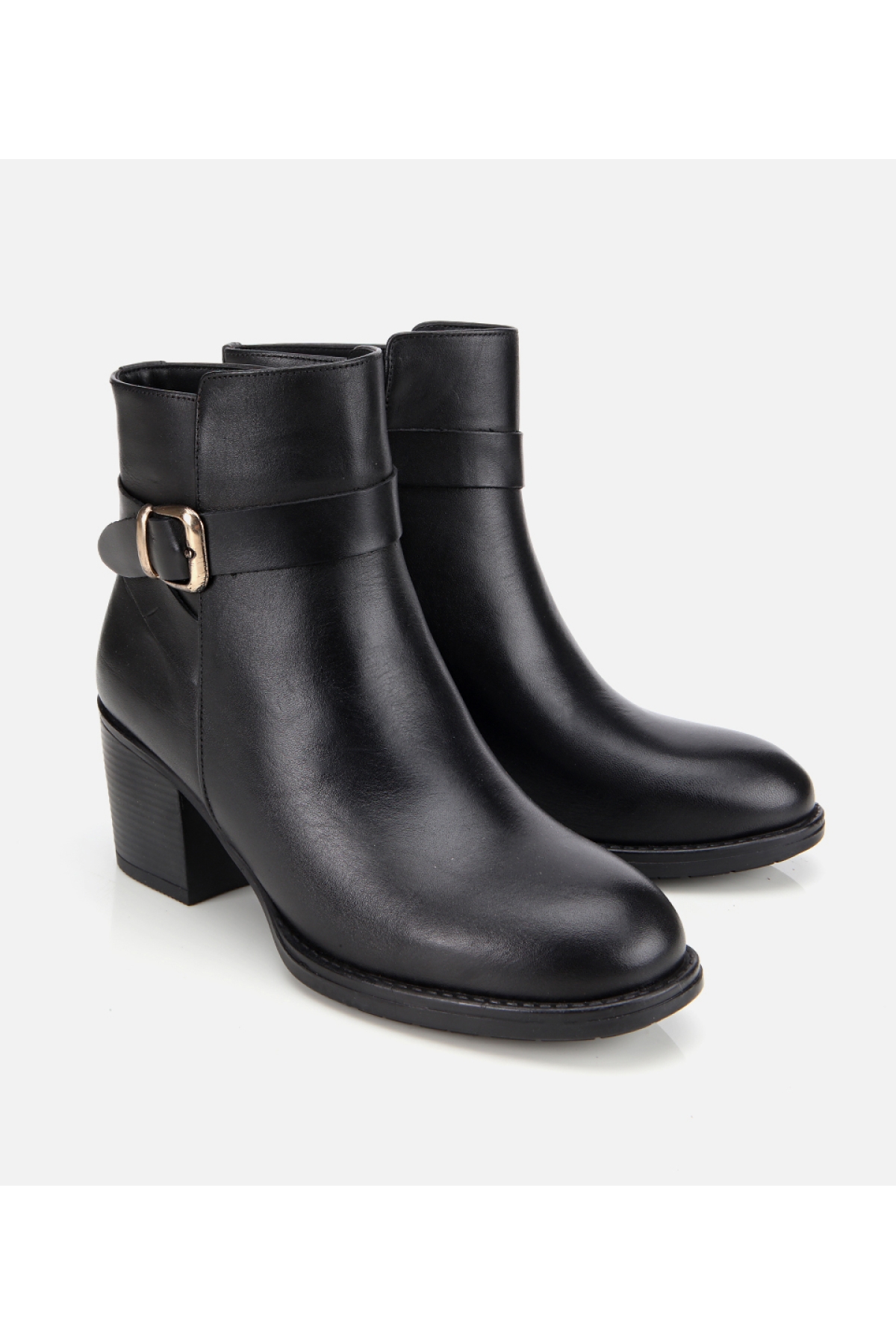 Kadın Deri Siyah Tokalı Bilekte Topuklu Bot - Görsel 2
