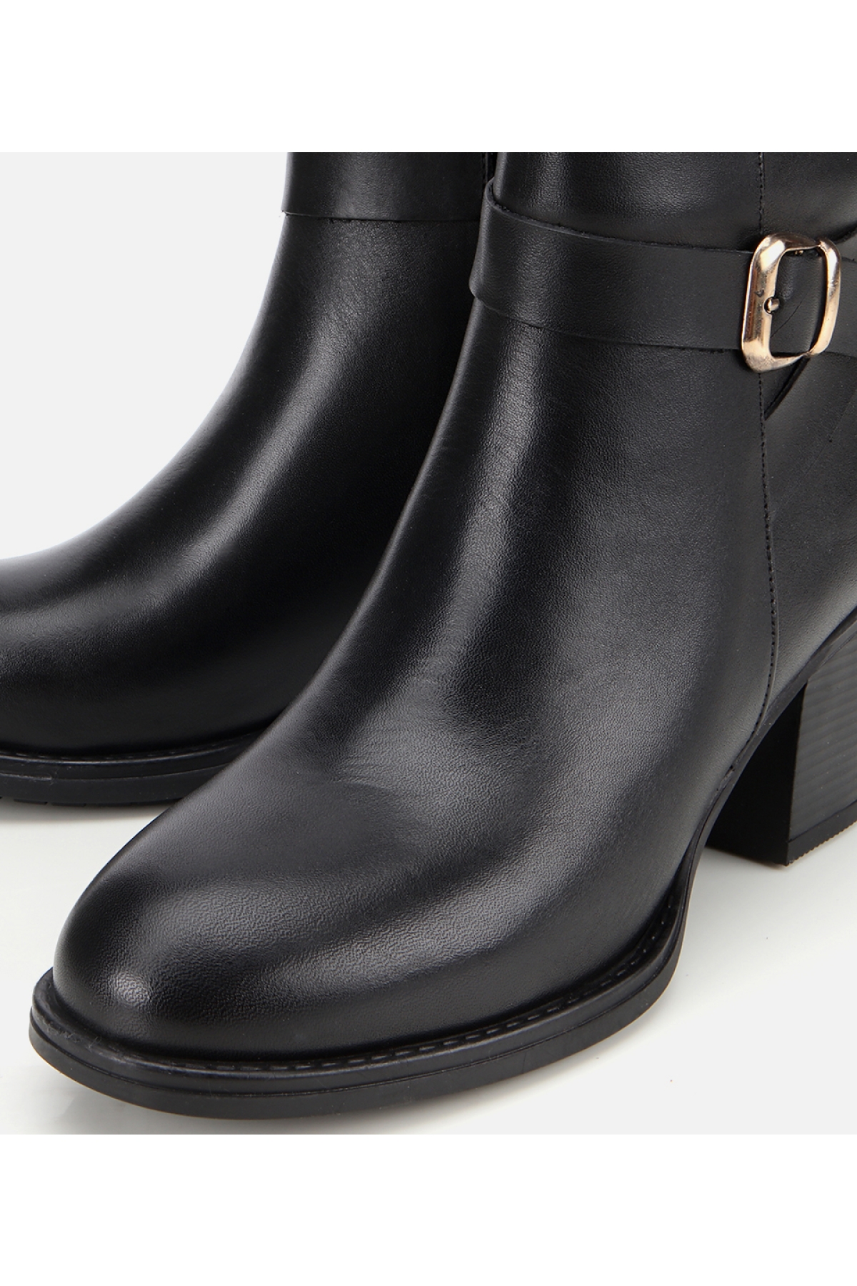 Kadın Deri Siyah Tokalı Bilekte Topuklu Bot - Görsel 3