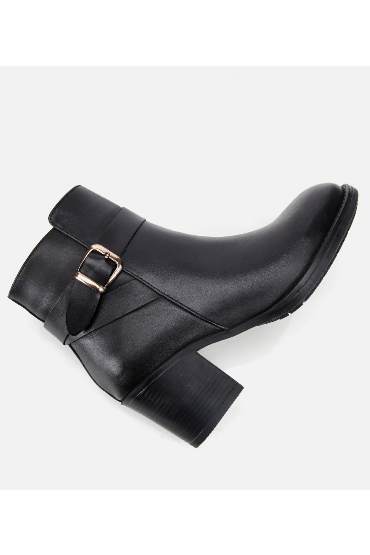 Kadın Deri Siyah Tokalı Bilekte Topuklu Bot - Görsel 6