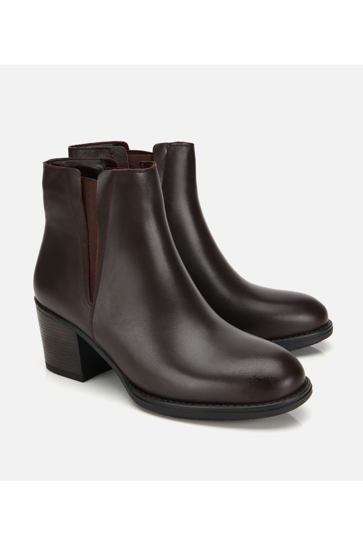 Kadın Deri Kahverengi Lastik Detaylı Bilekte Topuklu Bot - Görsel 2
