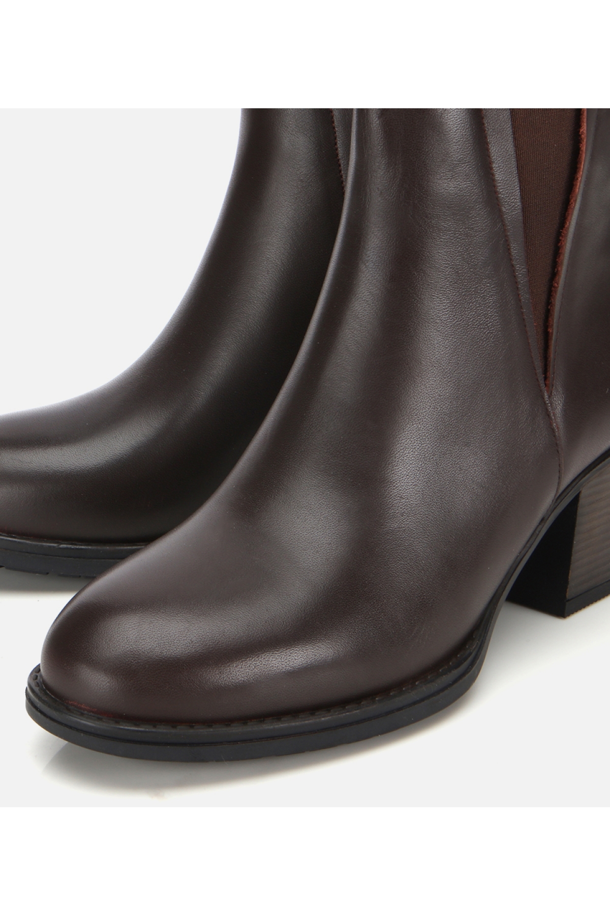 Kadın Deri Kahverengi Lastik Detaylı Bilekte Topuklu Bot - Görsel 3