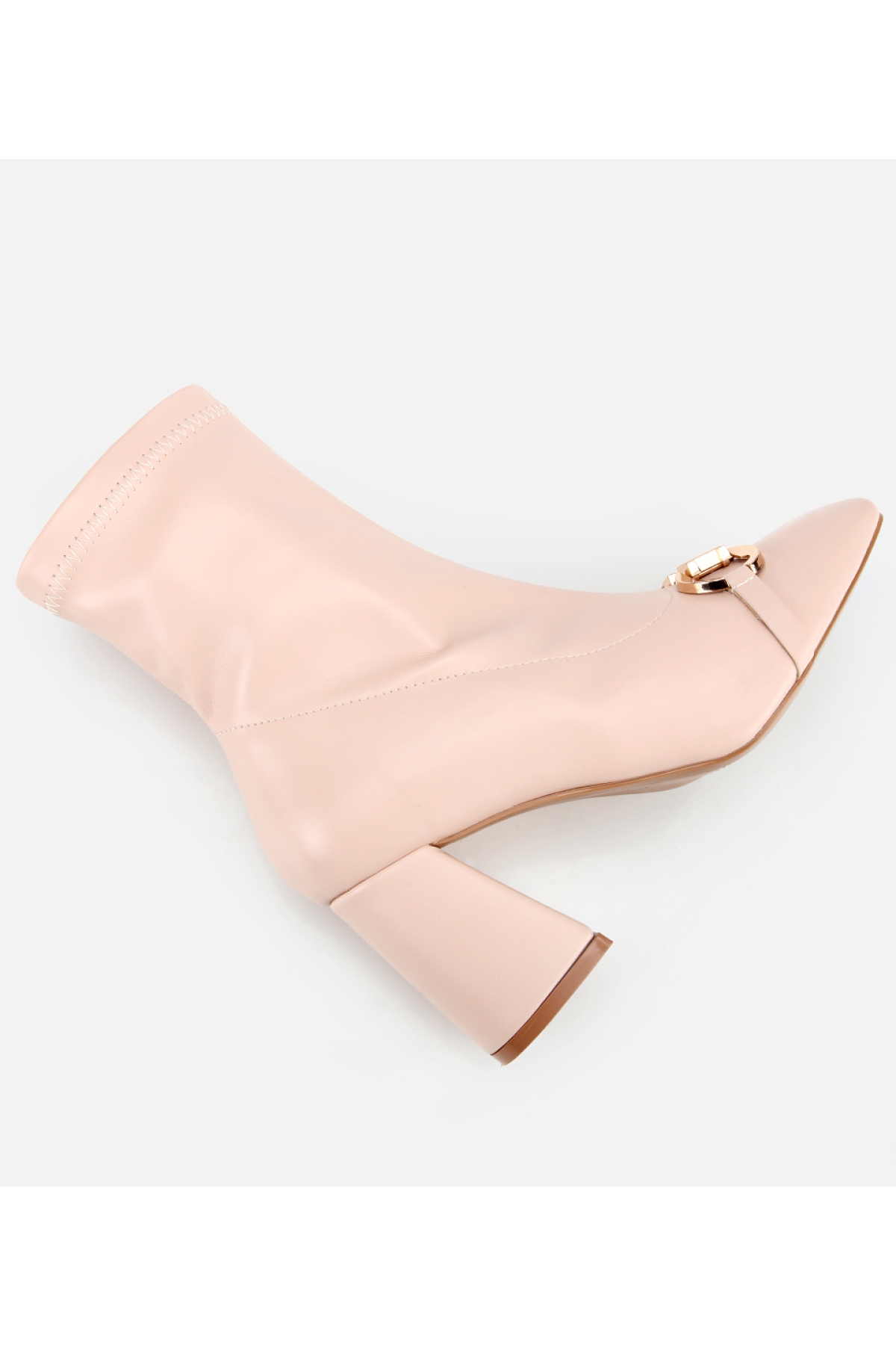 Kadın Bej Tokalı Streç Fermuarlı Yüksek Topuklu Bot - Görsel 6