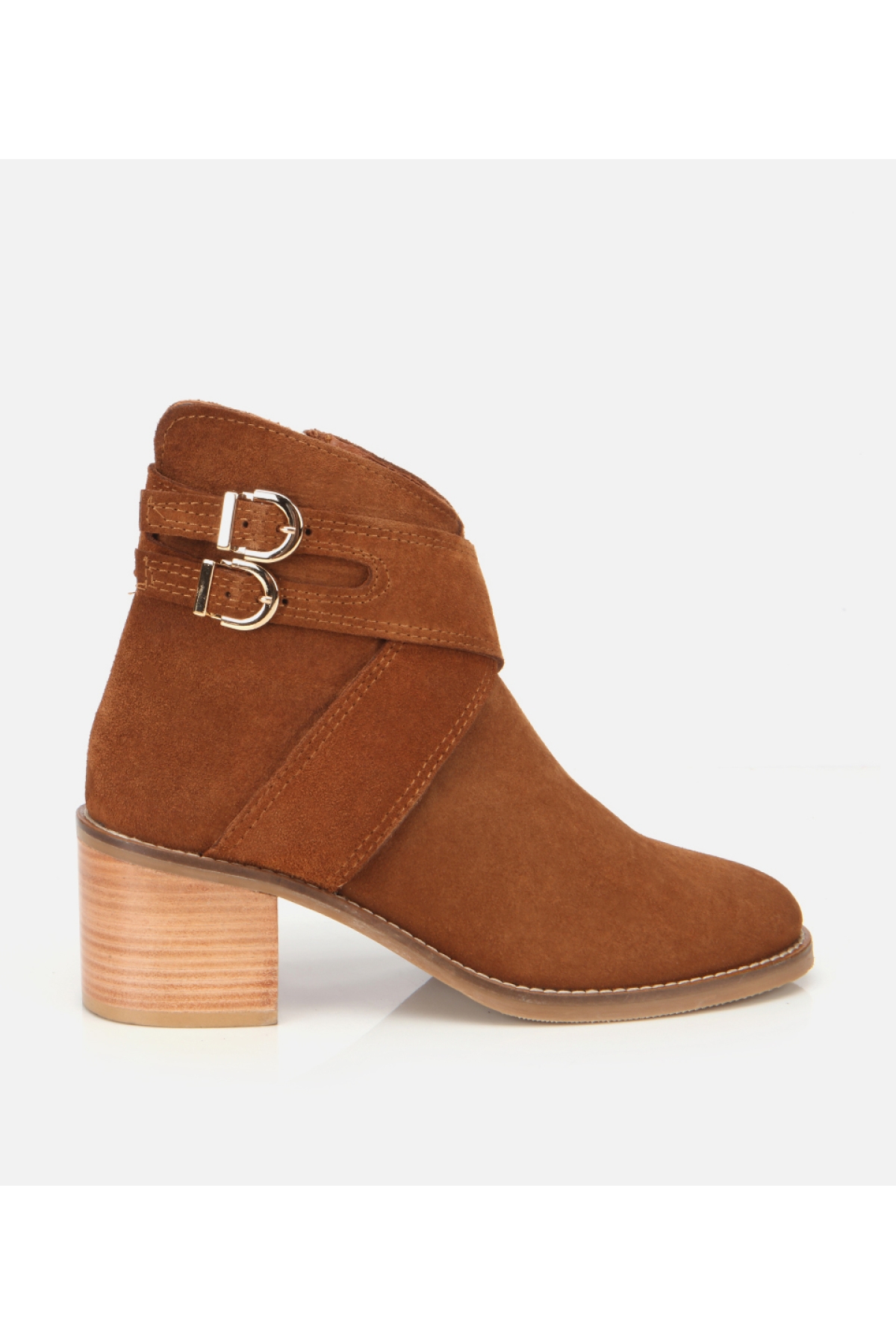Hotiç Kadın Süet Deri Taba Gold Detaylı Tokalı Topuklu Bot model görseli