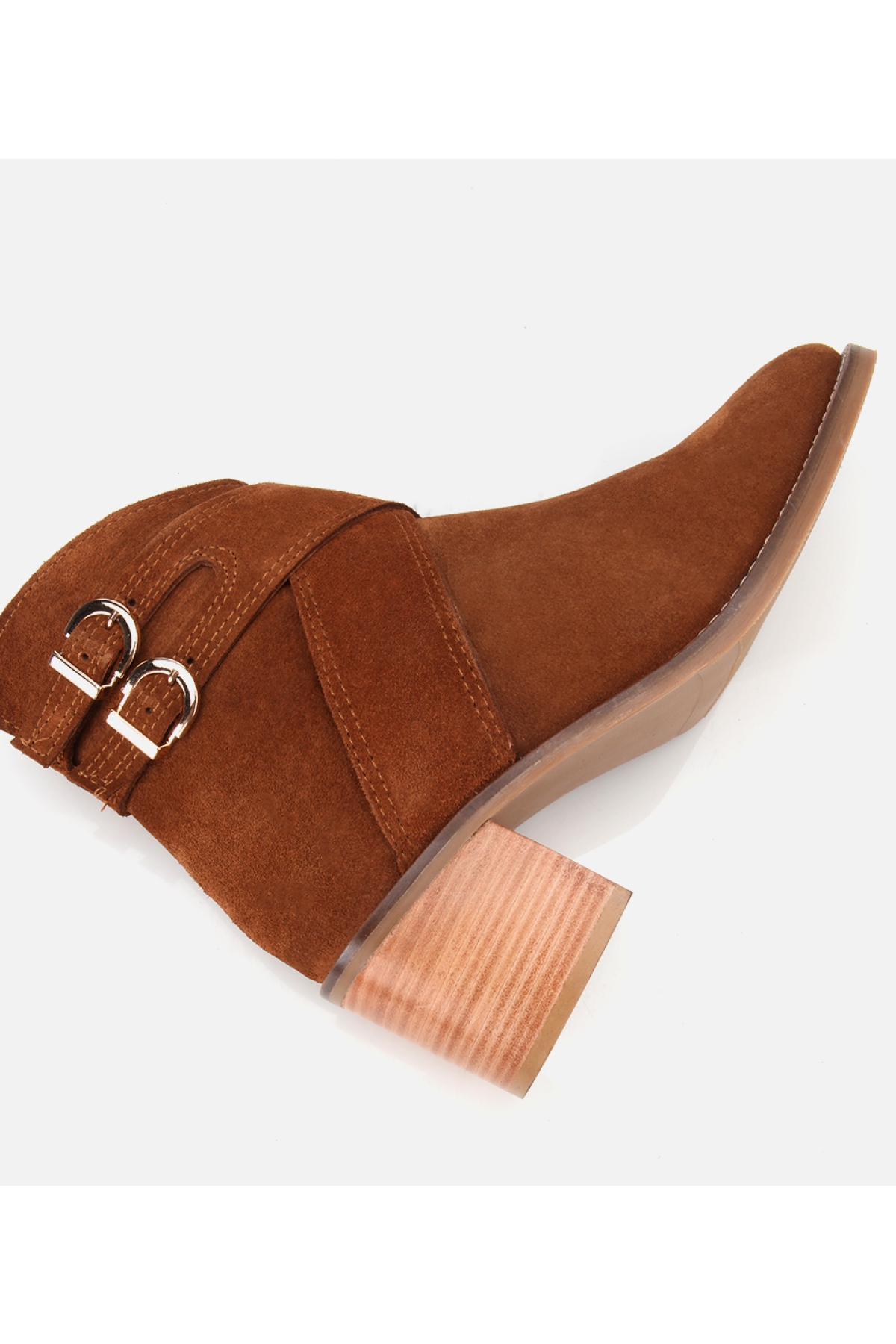 Kadın Süet Deri Taba Gold Detaylı Tokalı Topuklu Bot - Görsel 6