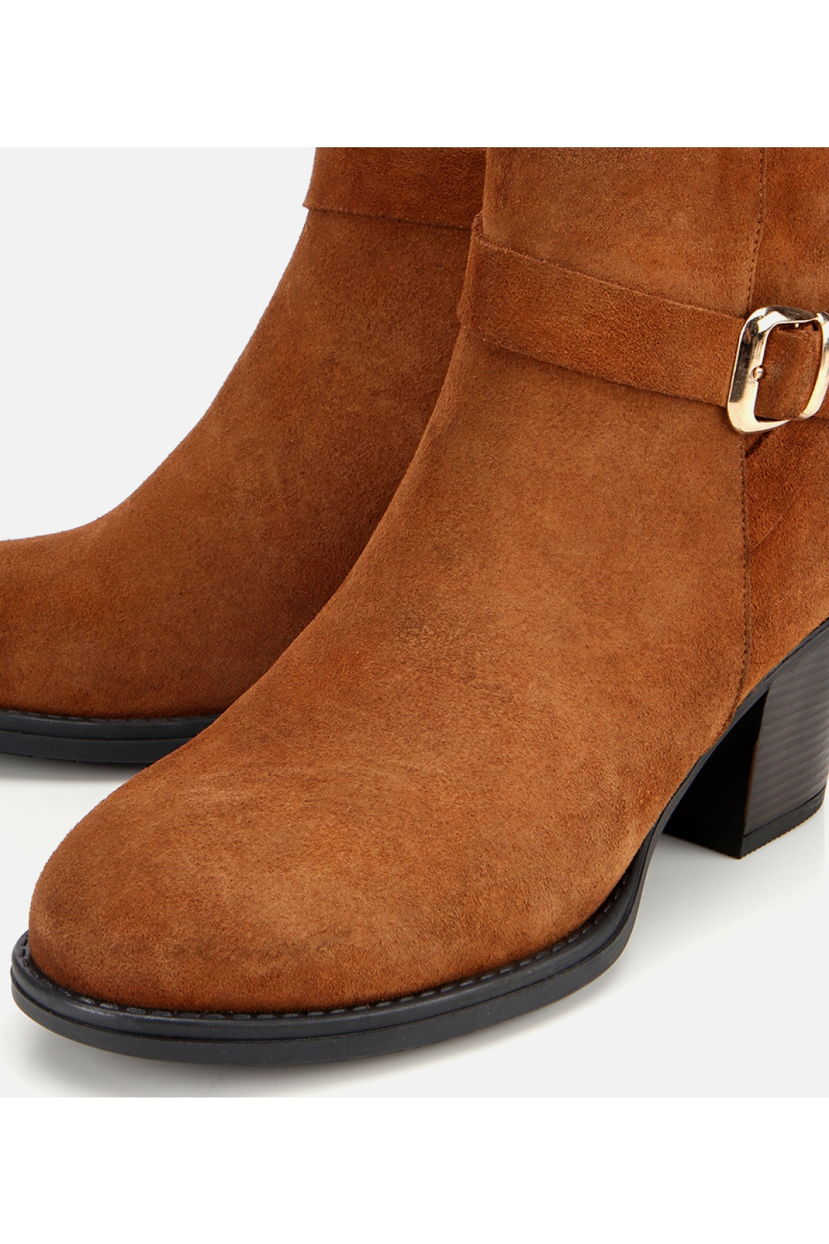 Kadın Süet Deri Taba Tokalı Bilekte Topuklu Bot - Görsel 3