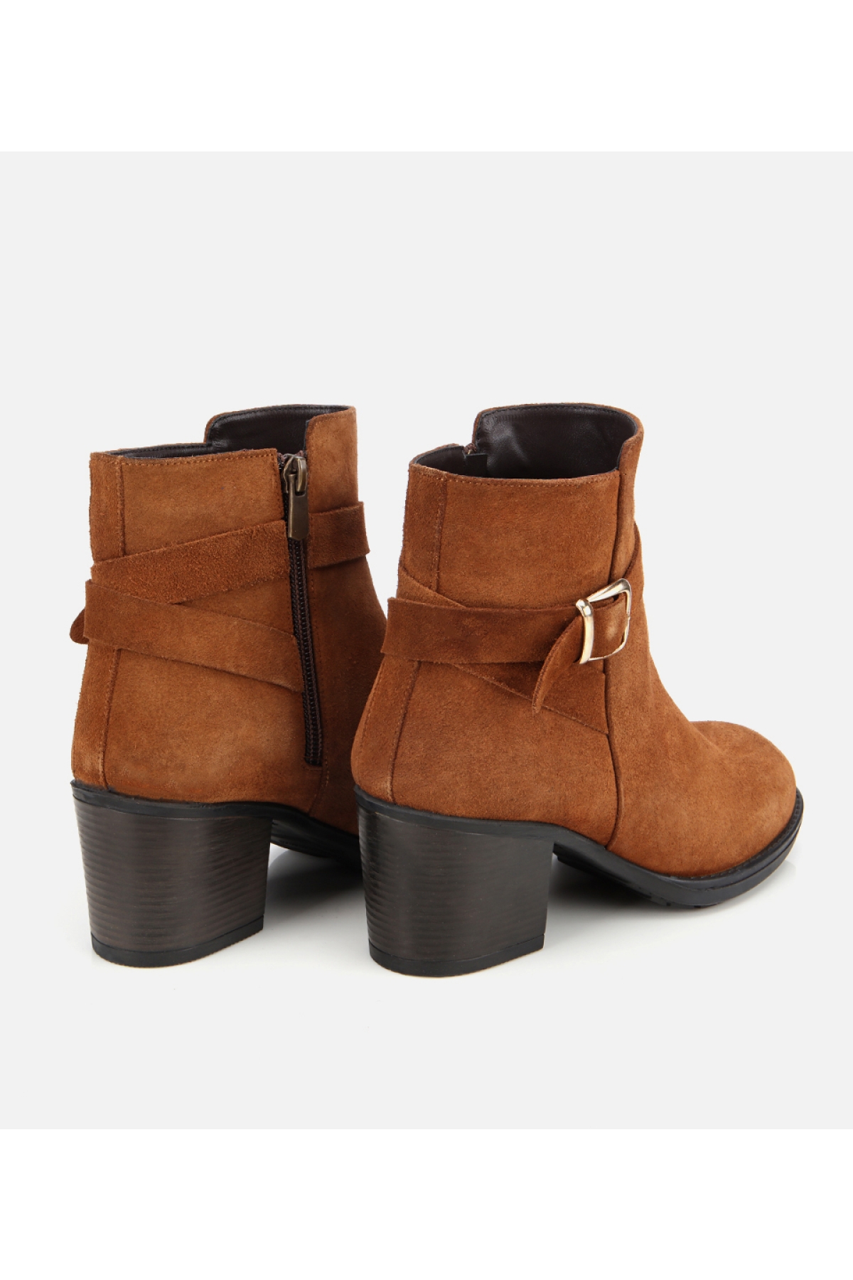 Kadın Süet Deri Taba Tokalı Bilekte Topuklu Bot - Görsel 4
