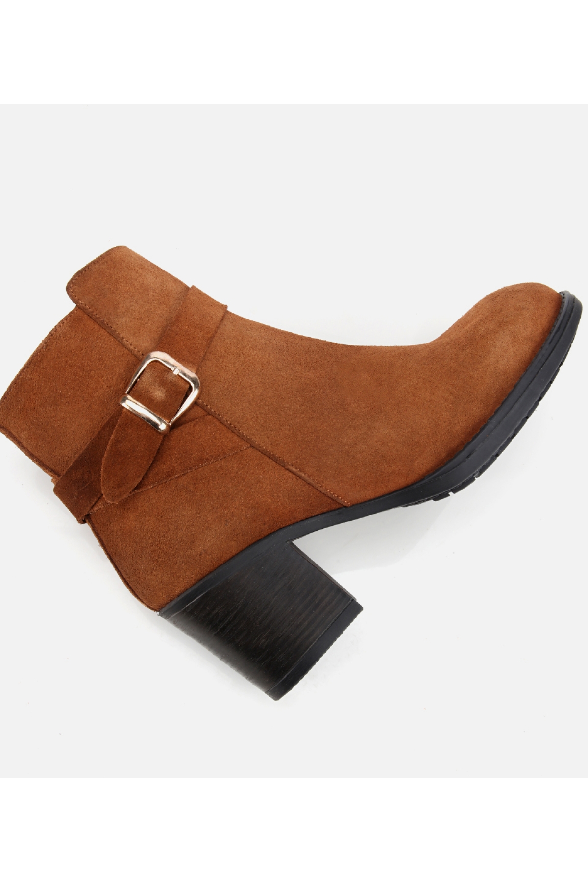 Kadın Süet Deri Taba Tokalı Bilekte Topuklu Bot - Görsel 6