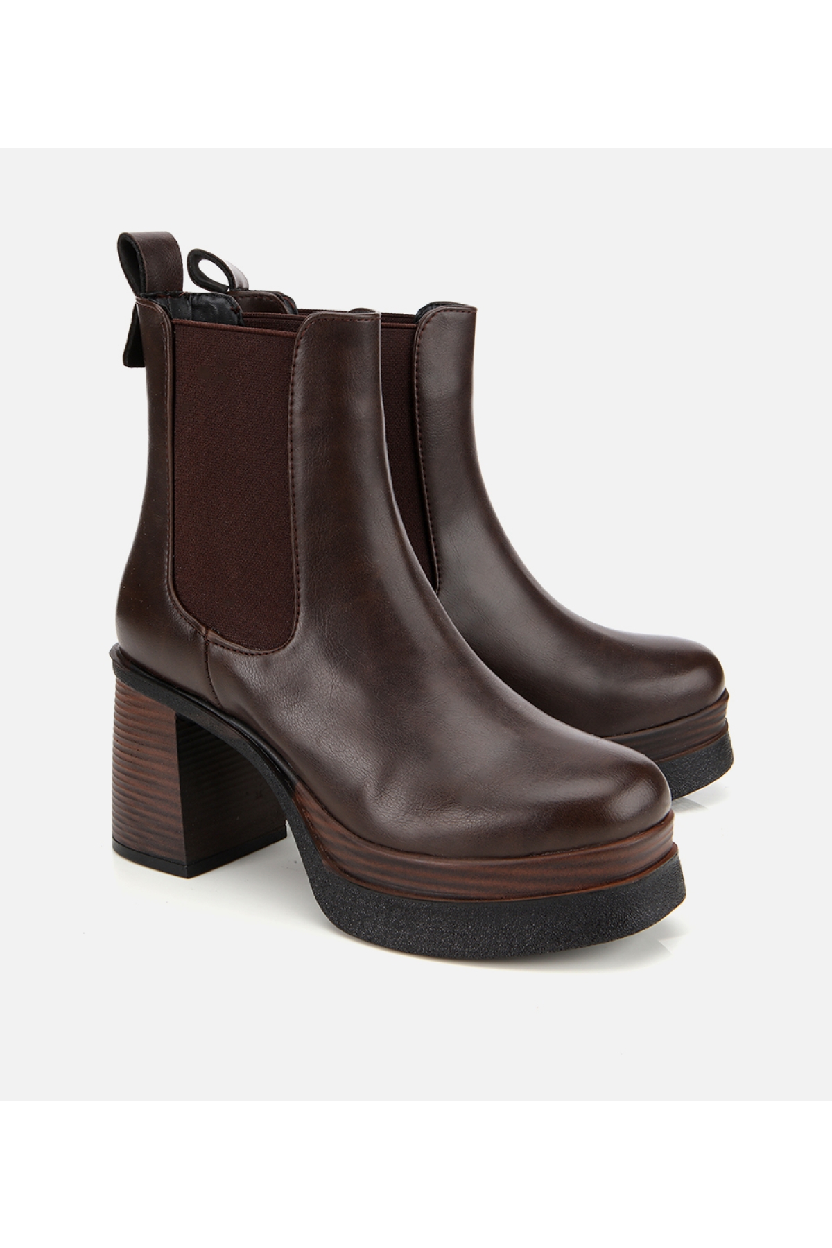 Kadın Kahverengi Lastik Detaylı Kalın Topuklu Bot - Görsel 2