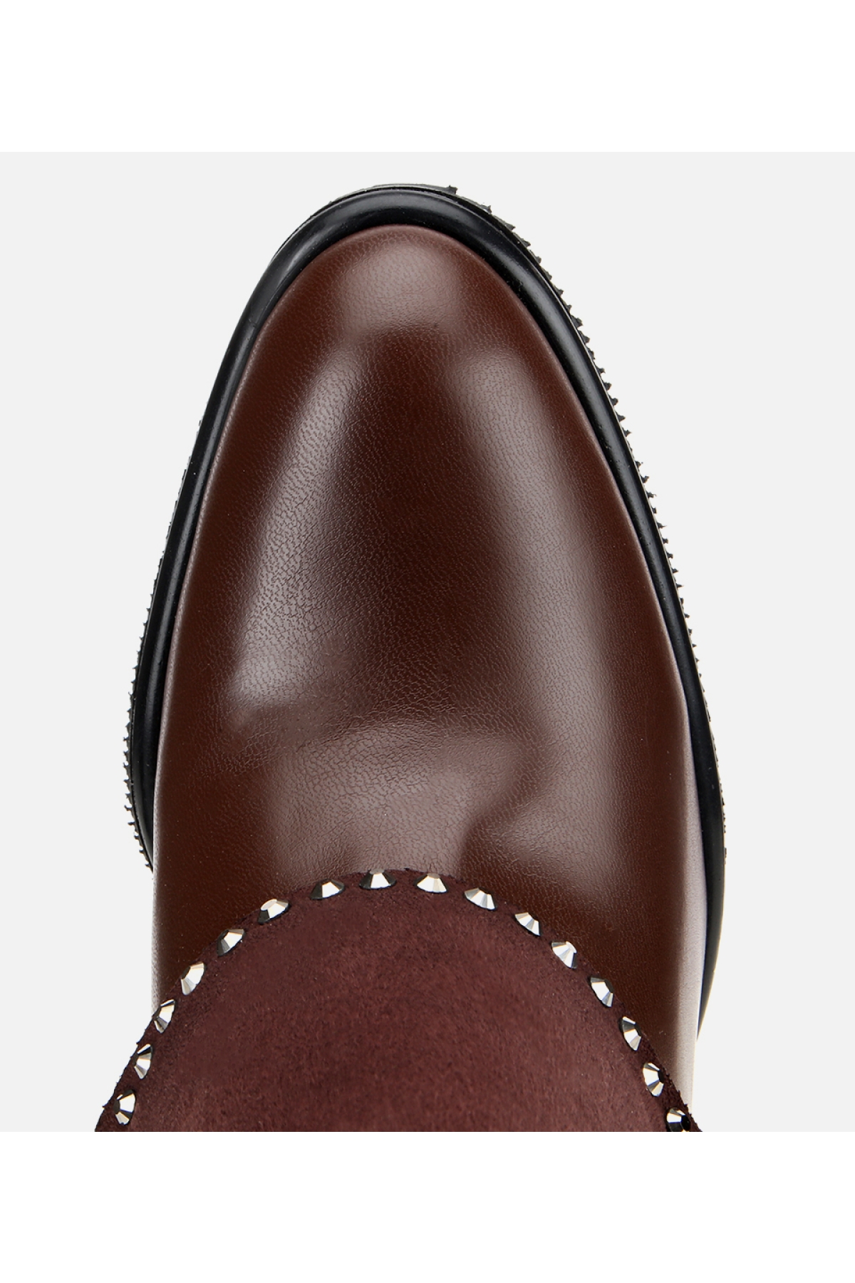 Kadın Kahverengi Pantolon Görünümlü Zımbalı Kalın Topuklu Bot - Görsel 5