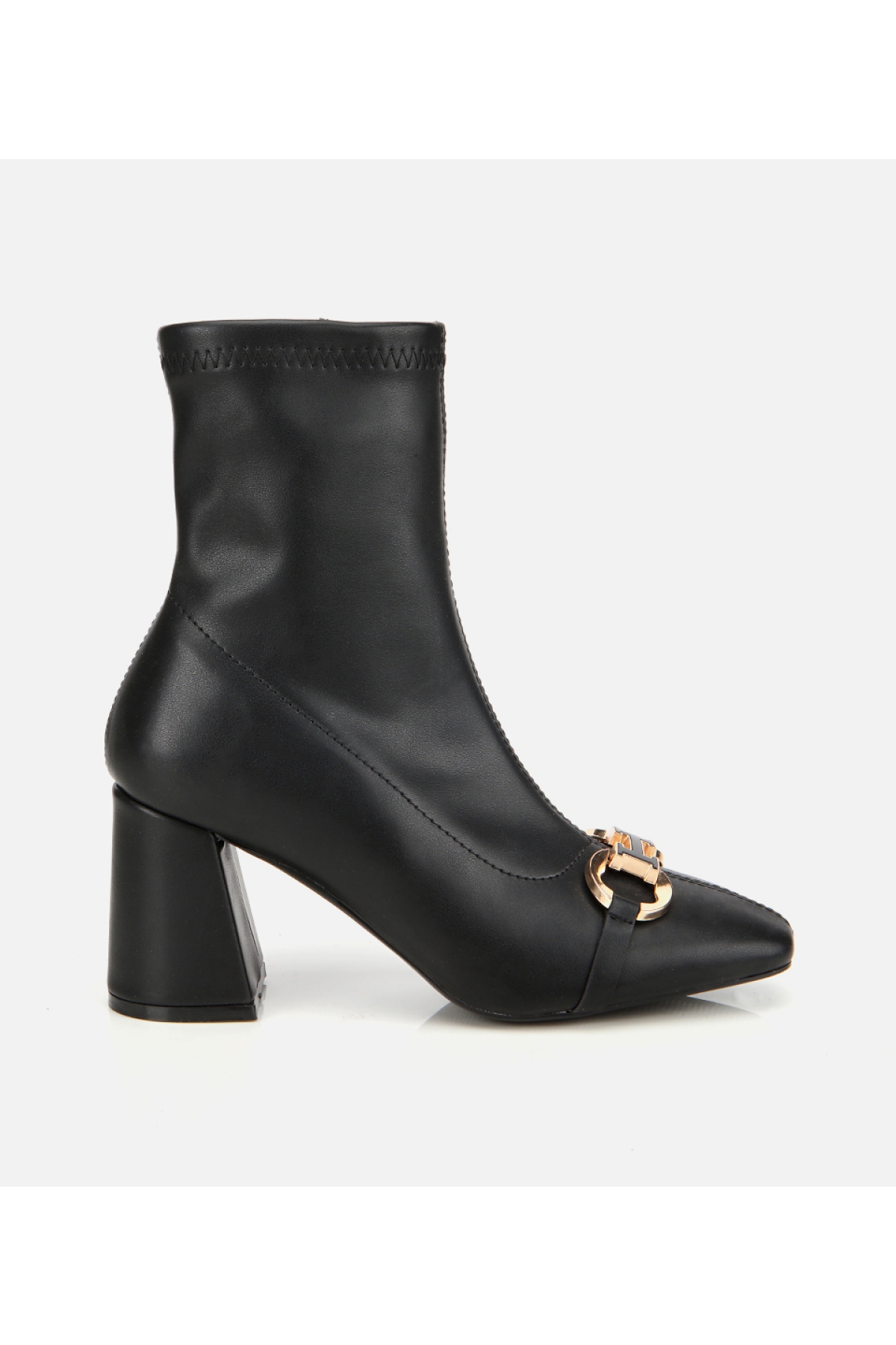 Hotiç Kadın Siyah Bej Tokalı Streç Fermuarlı Yüksek Topuklu Bot model görseli